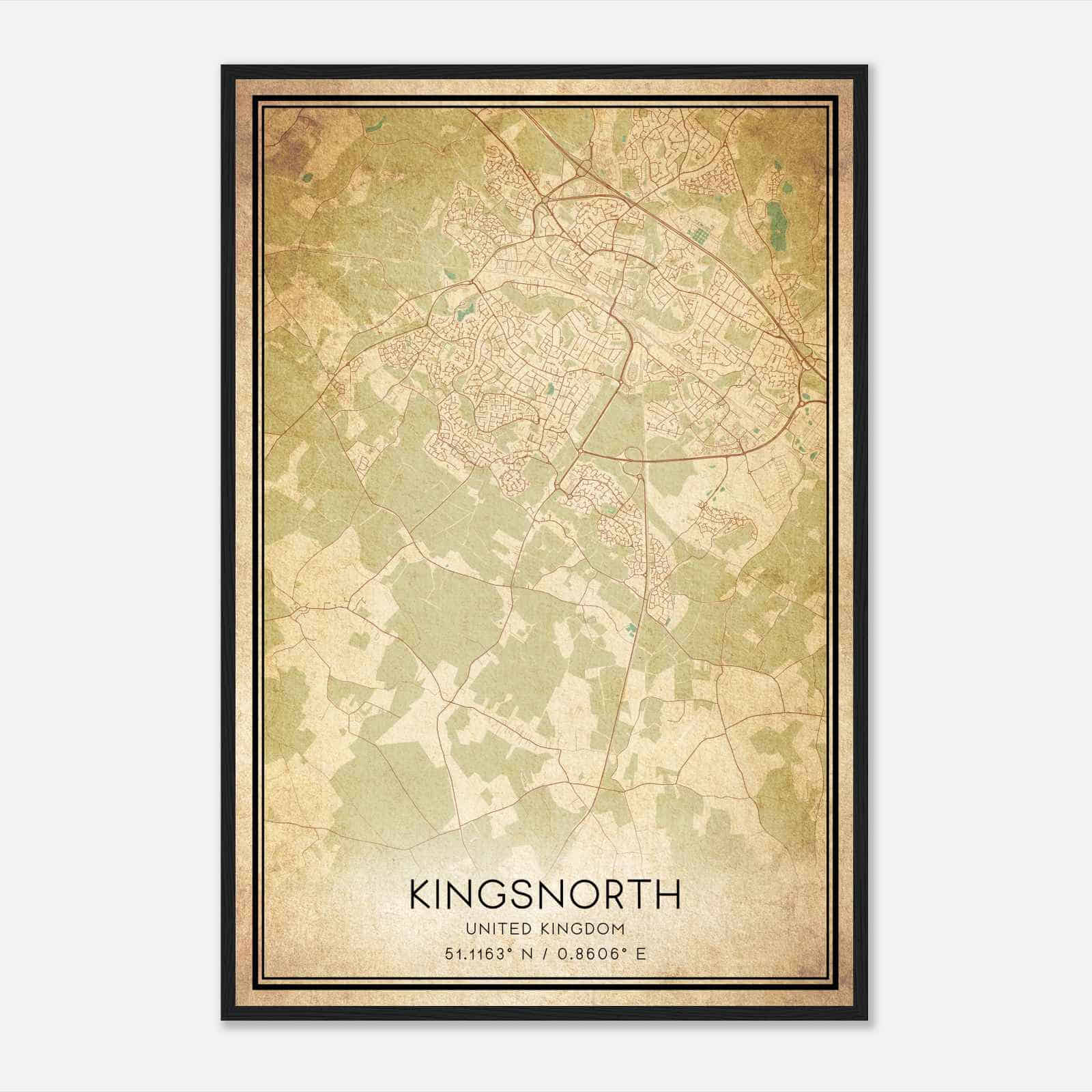 Vintage Kingsnorth United Kingdom Map Poster, Kingsnorth City Road Wall Art Print