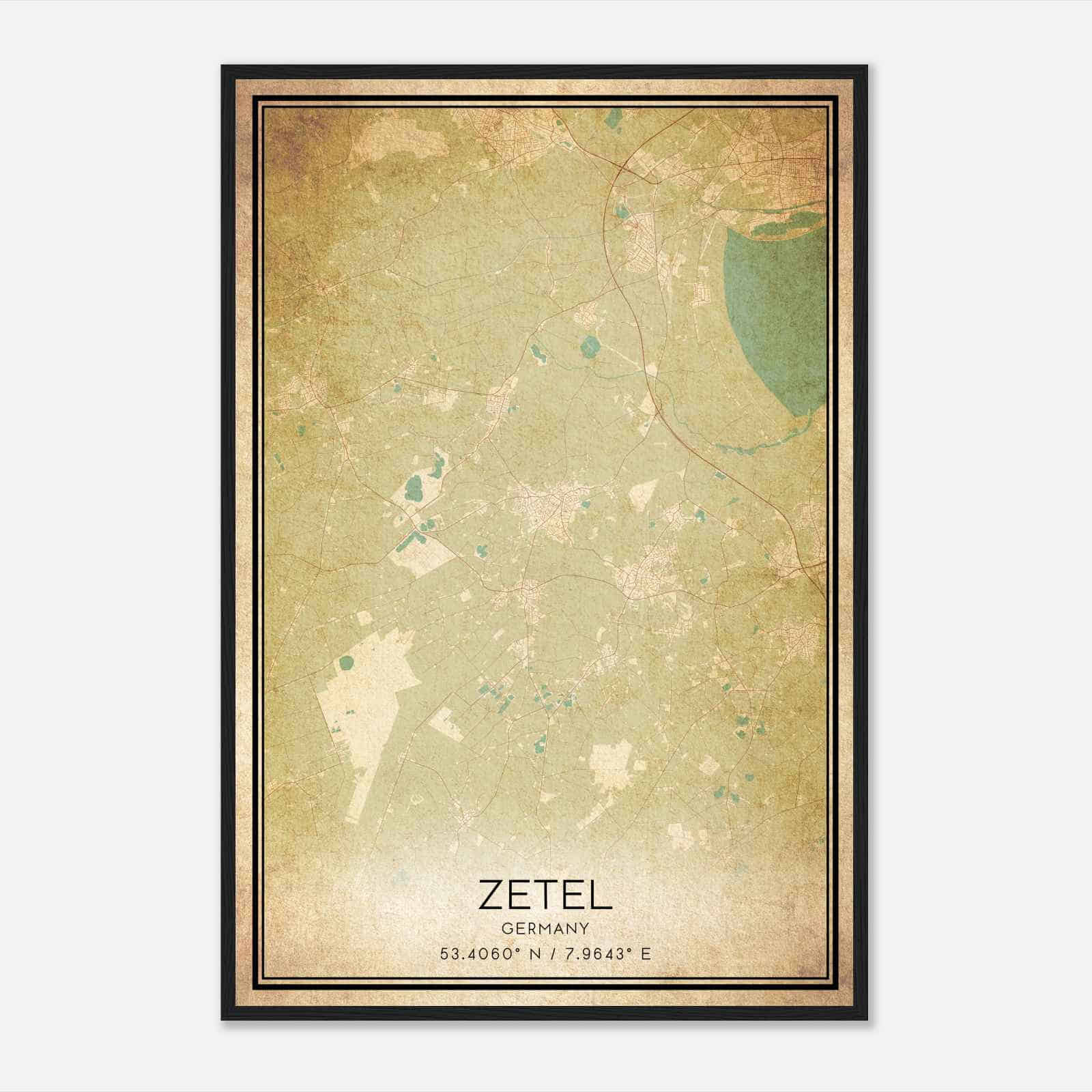 Vintage Zetel Germany Map Poster, Zetel City Road Wall Art Print