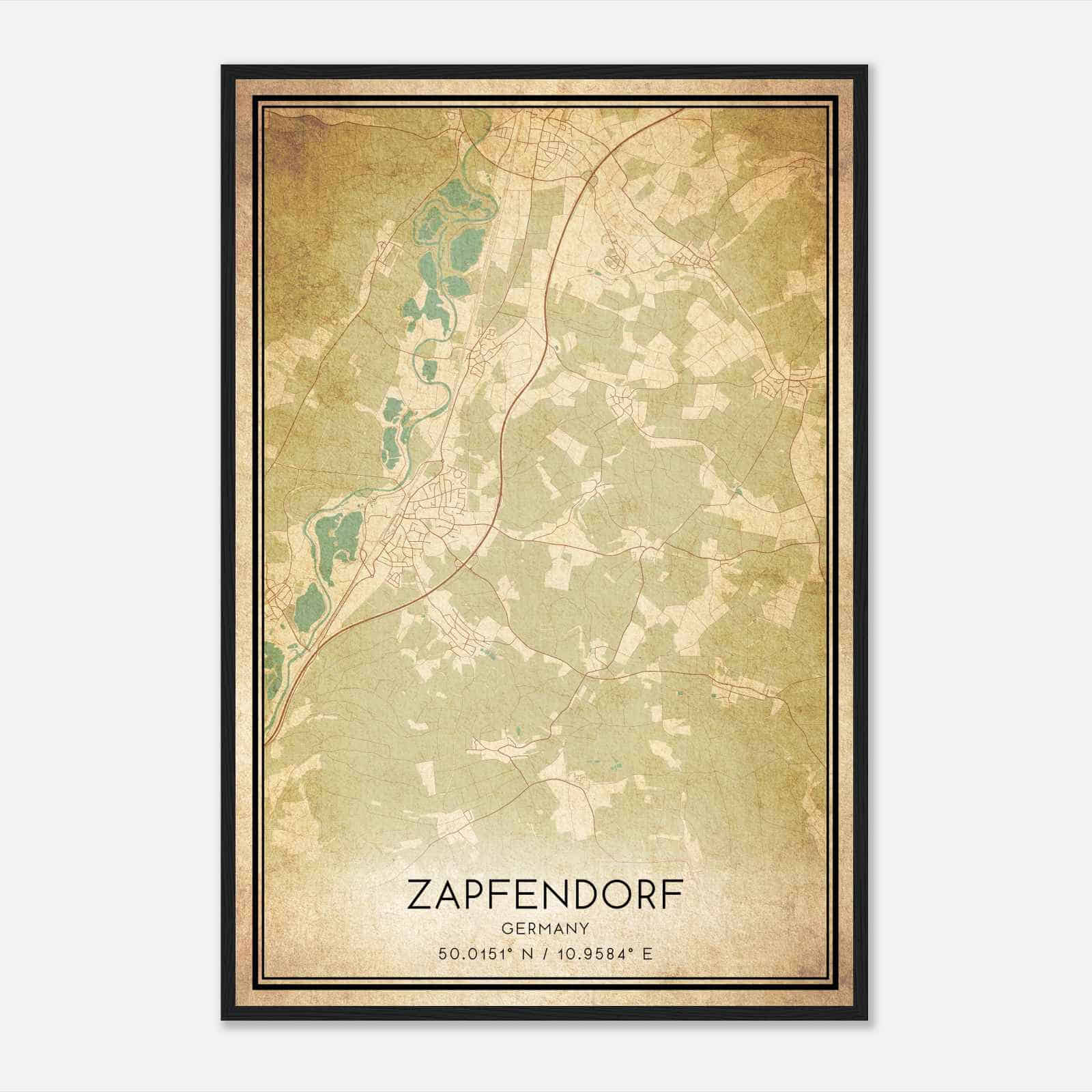 Vintage Zapfendorf Germany Map Poster, Zapfendorf City Road Wall Art Print