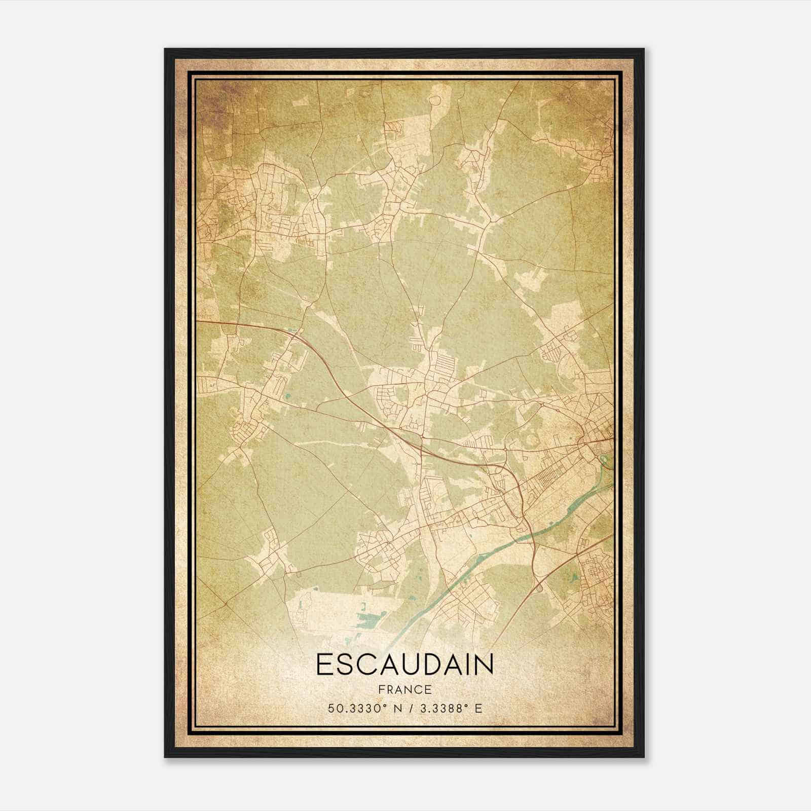Vintage Escaudain France Map Poster, Escaudain City Road Wall Art Print