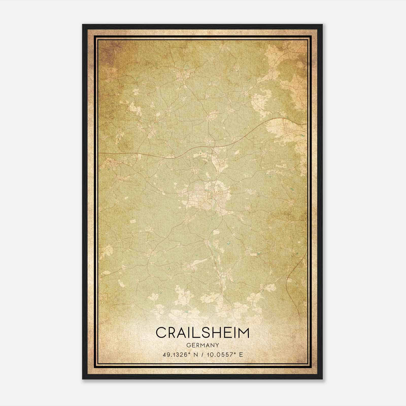 Vintage Crailsheim Germany Map Poster, Crailsheim City Road Wall Art Print