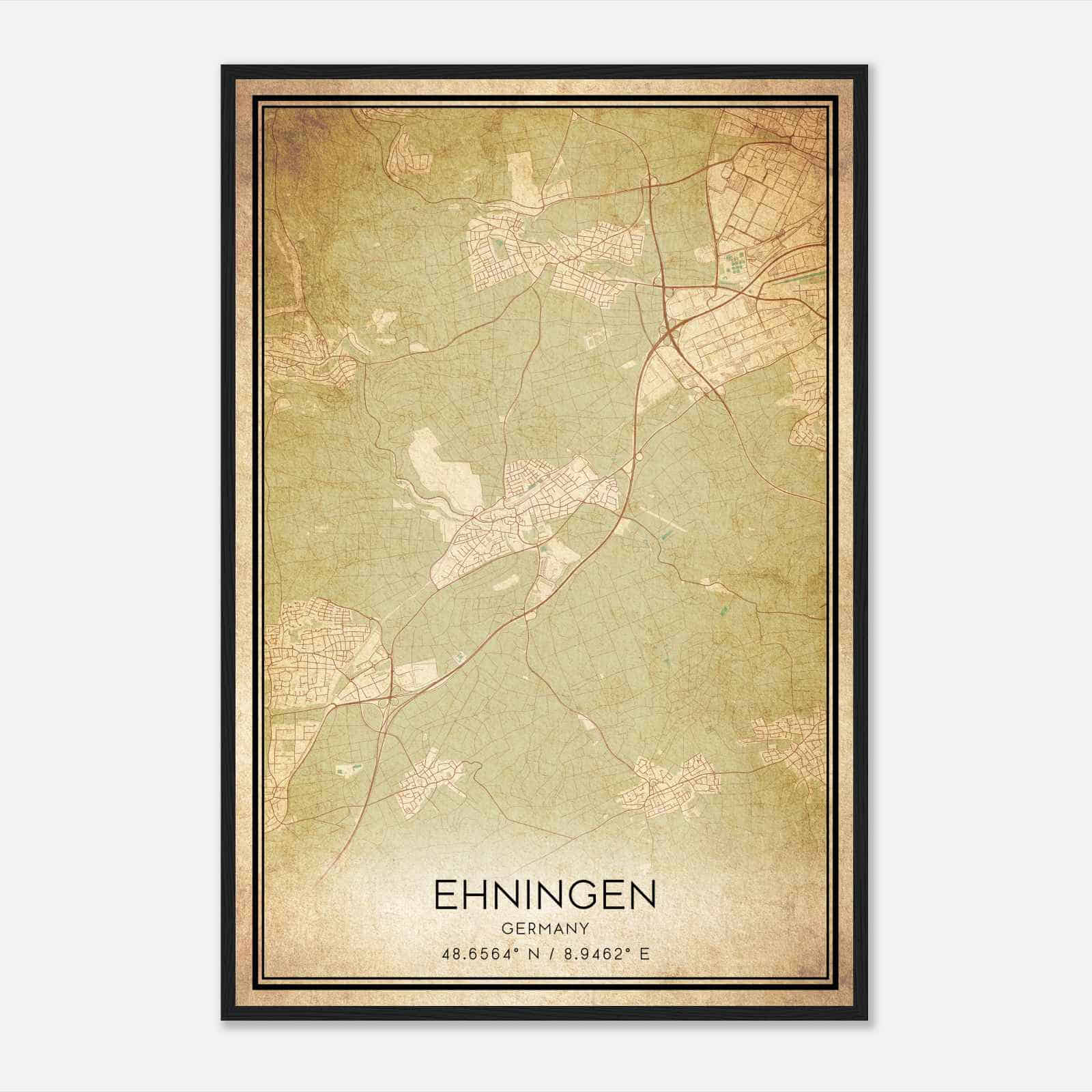 Vintage Ehningen Germany Map Poster, Ehningen City Road Wall Art Print