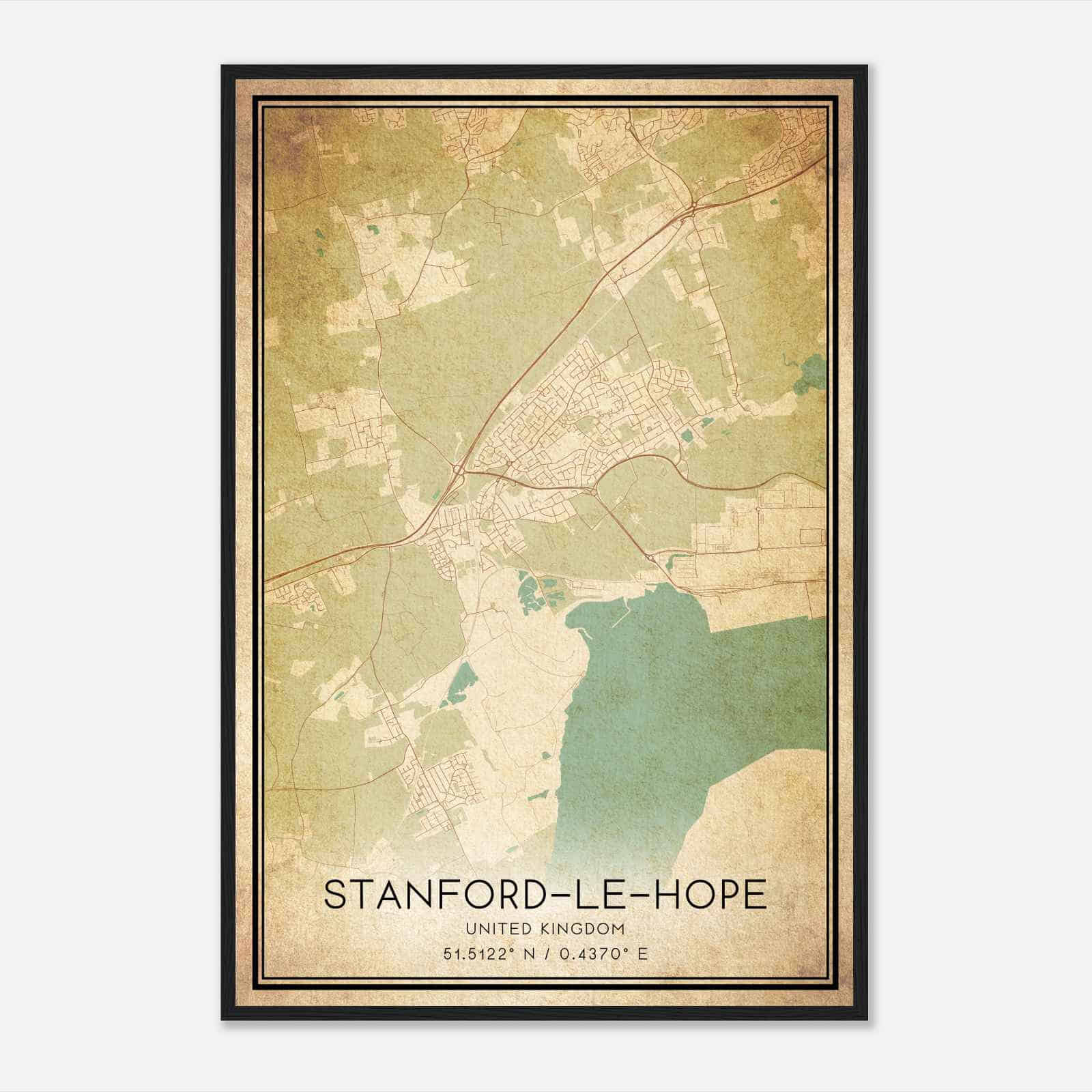 Vintage Stanford le Hope United Kingdom Map Poster, Stanford le Hope City Road Wall Art Print