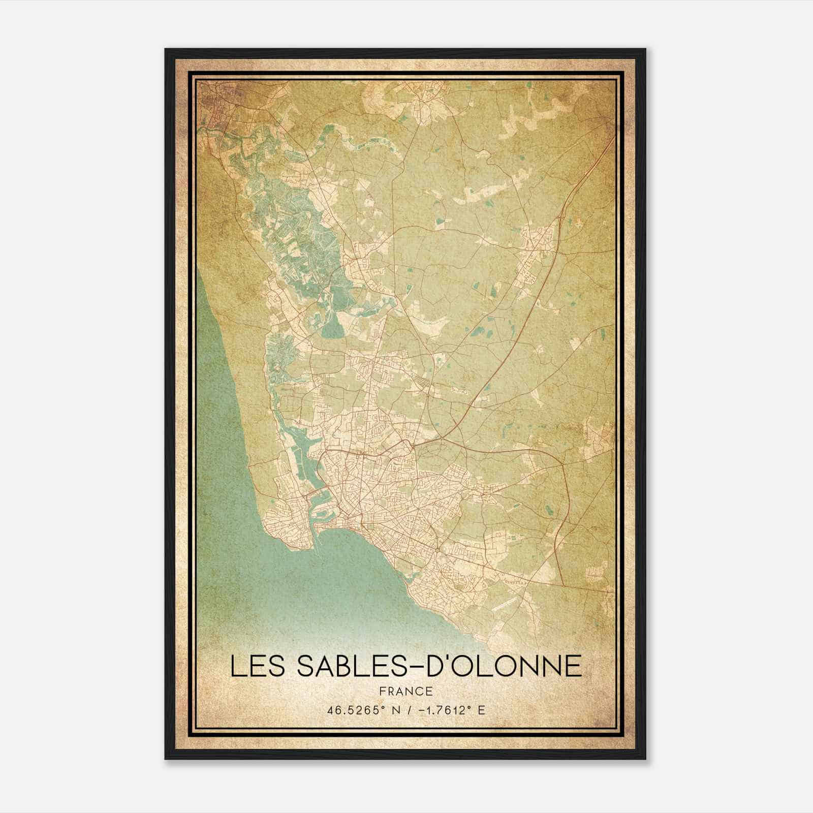 Vintage Les Sables-d’Olonne France Map Poster, Les Sables-d’Olonne City Road Wall Art Print
