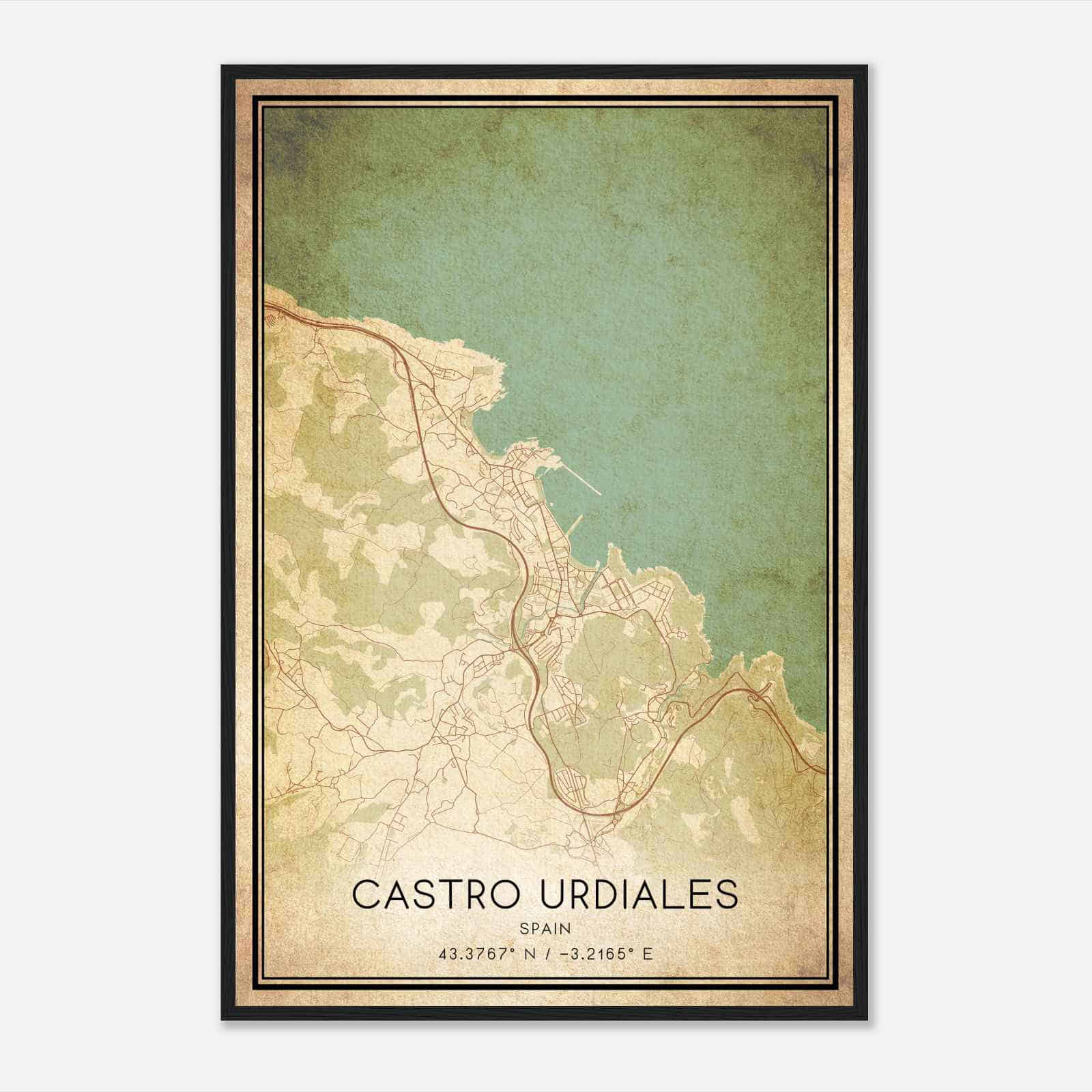 Vintage Castro-Urdiales Spain Map Poster, Castro-Urdiales City Road Wall Art Print Vintage Castro-Urdiales Spain Map Poster, Castro-Urdiales City Road Wall Art Print