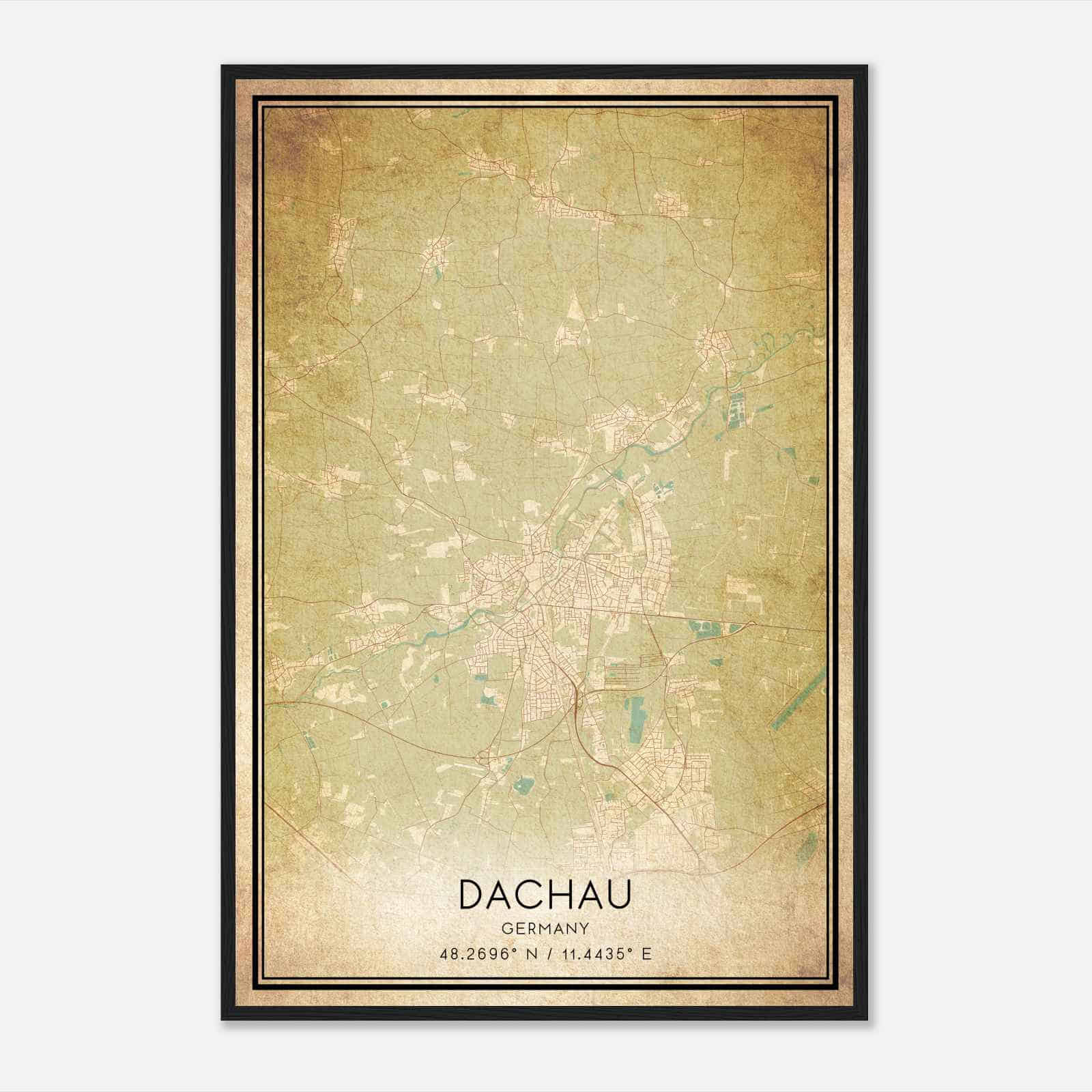 Vintage Dachau Germany Map Poster, Dachau City Road Wall Art Print