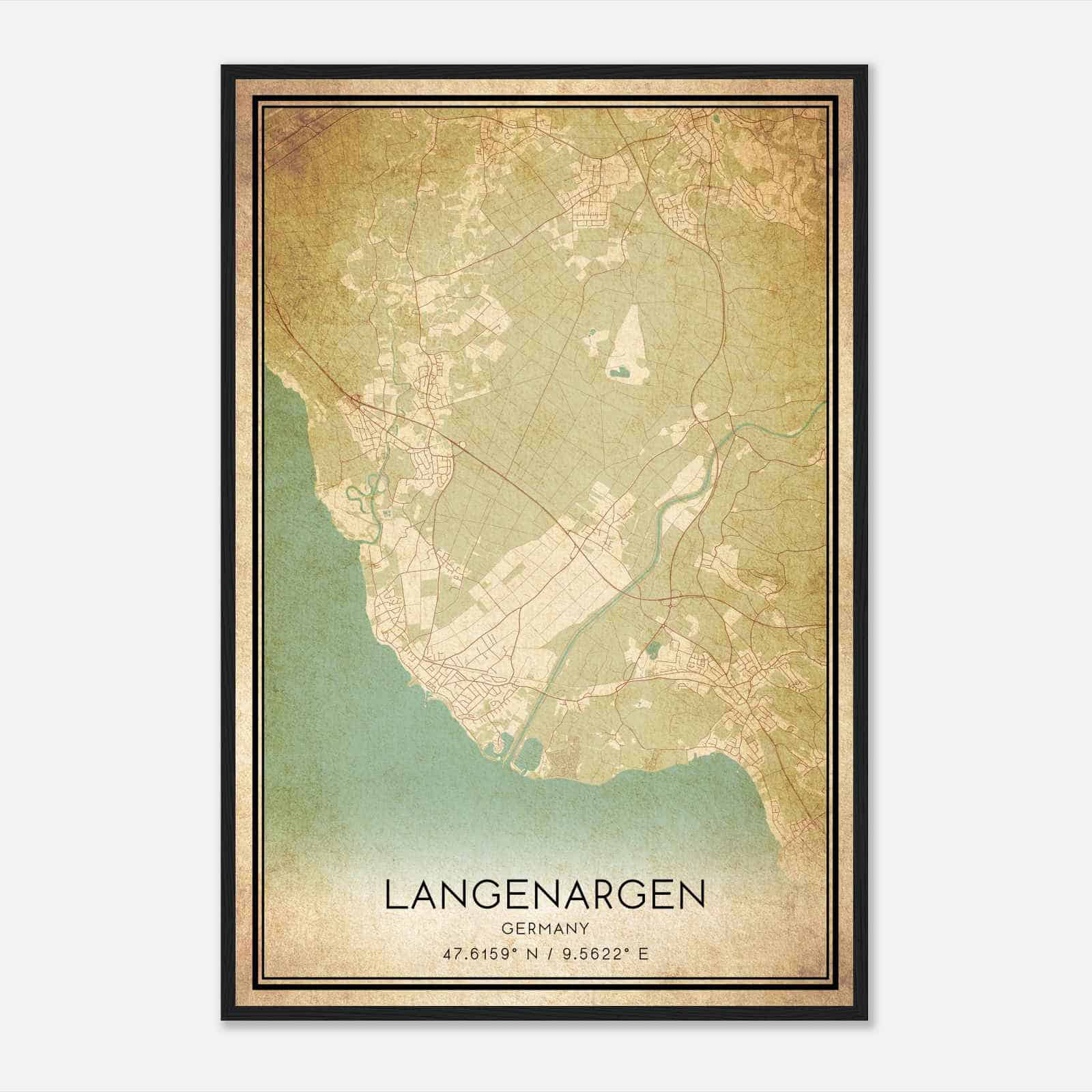 Vintage Langenargen Germany Map Poster, Langenargen City Road Wall Art Print
