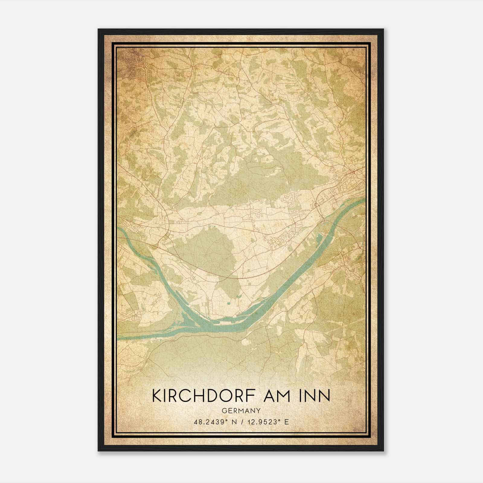 Vintage Kirchdorf am Inn Germany Map Poster, Kirchdorf am Inn City Road Wall Art Print