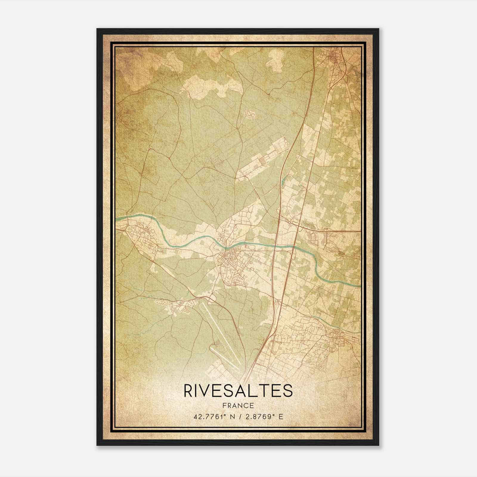 Vintage Rivesaltes France Map Poster, Rivesaltes City Road Wall Art Print