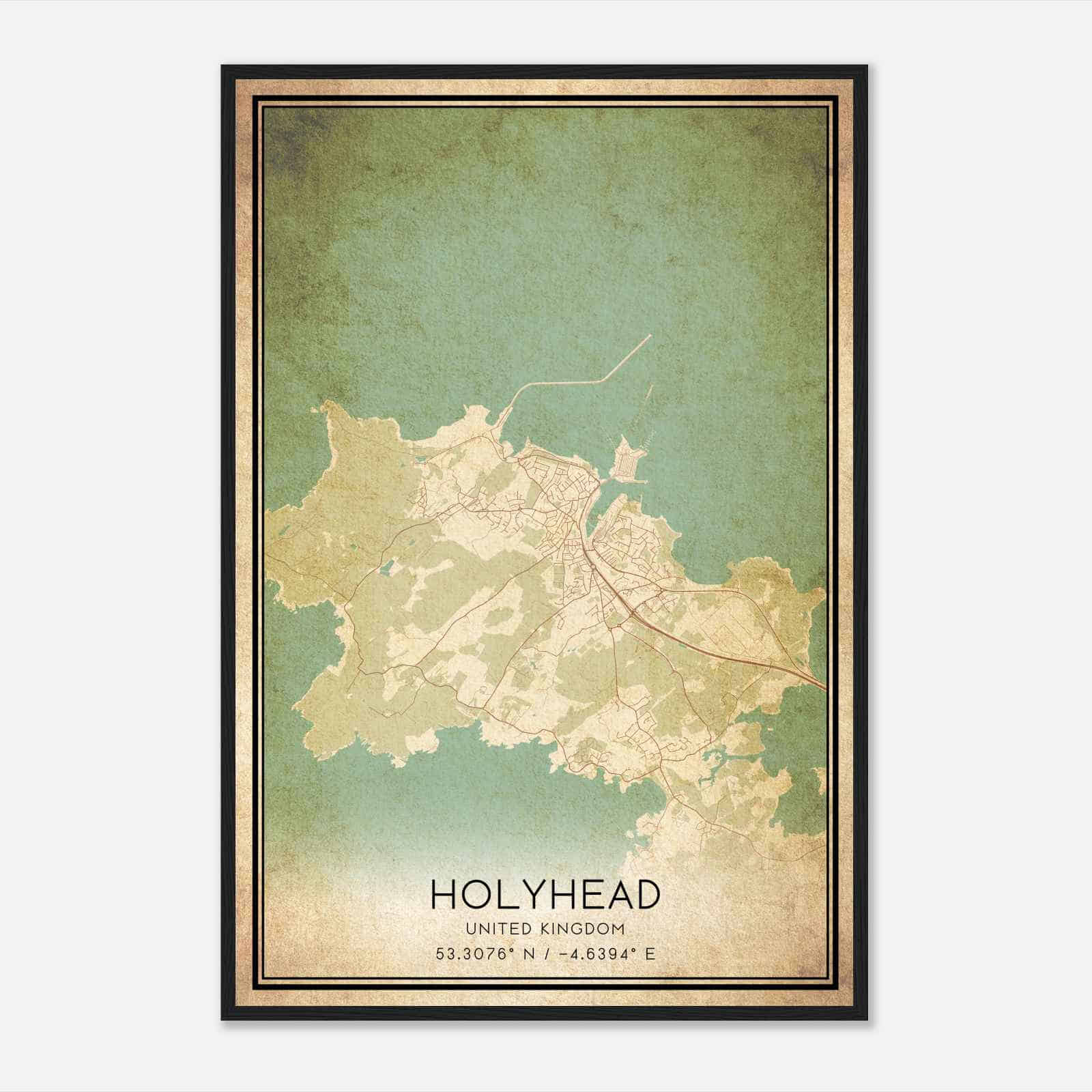 Vintage Holyhead United Kingdom Map Poster, Holyhead City Road Wall Art Print