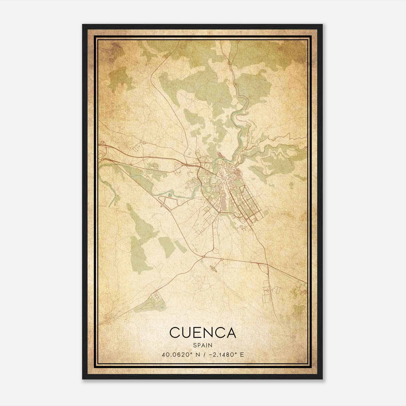 Vintage Cuenca Spain Map Poster, Cuenca City Road Wall Art Print Vintage Cuenca Spain Map Poster, Cuenca City Road Wall Art Print