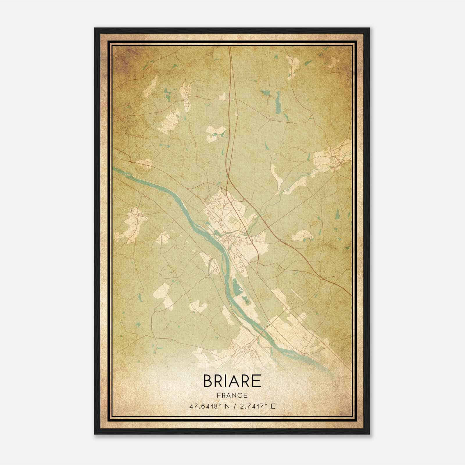 Vintage Briare France Map Poster, Briare City Road Wall Art Print