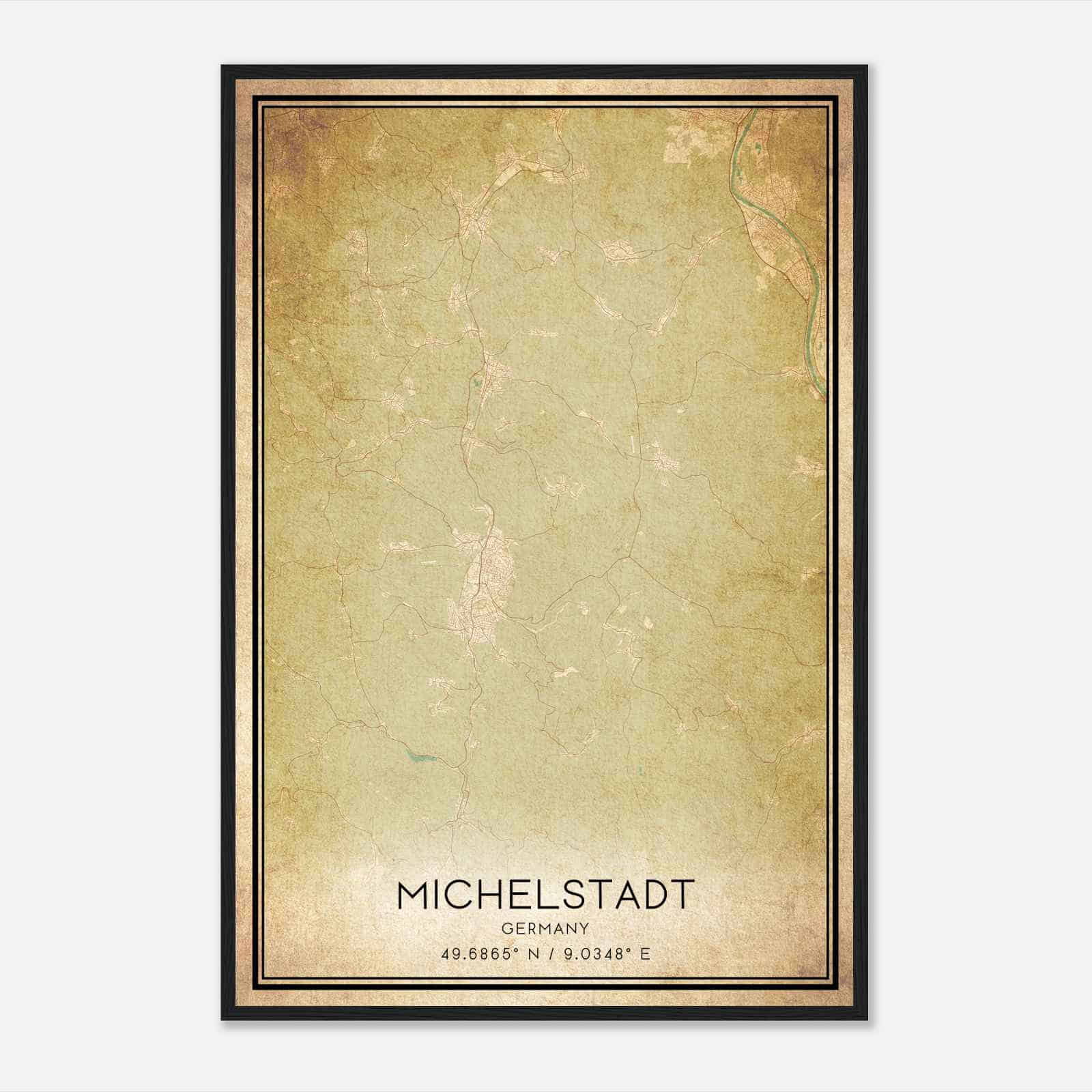 Vintage Michelstadt Germany Map Poster, Michelstadt City Road Wall Art Print