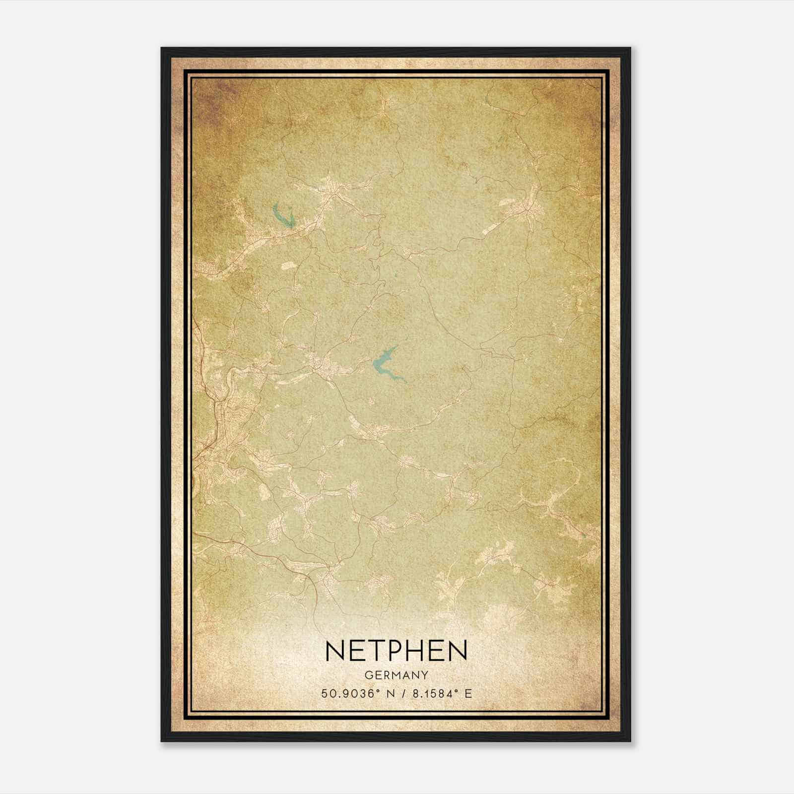 Vintage Netphen Germany Map Poster, Netphen City Road Wall Art Print