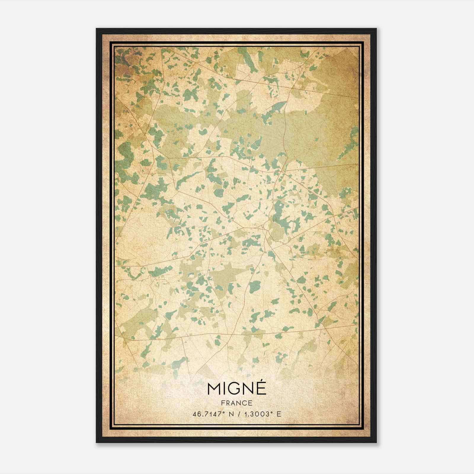 Vintage Migne France Map Poster, Migne City Road Wall Art Print