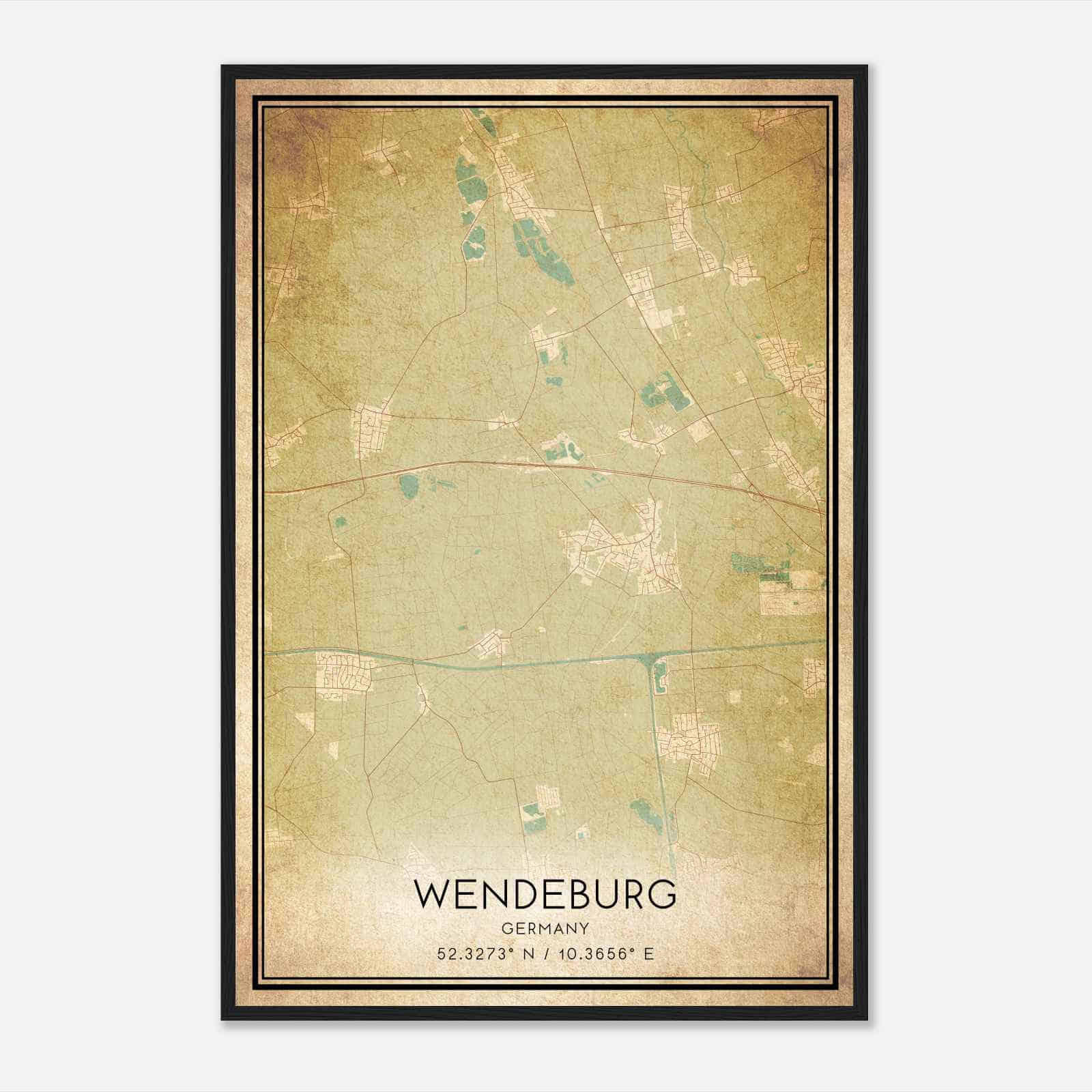 Vintage Wendeburg Germany Map Poster, Wendeburg City Road Wall Art Print