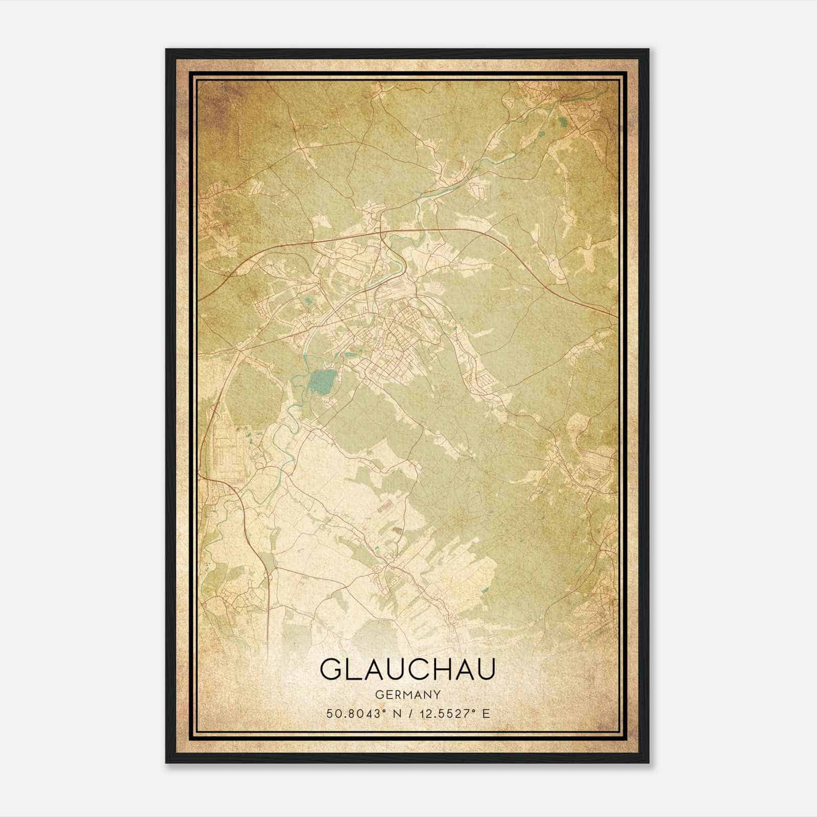 Vintage Glauchau Germany Map Poster, Glauchau City Road Wall Art Print