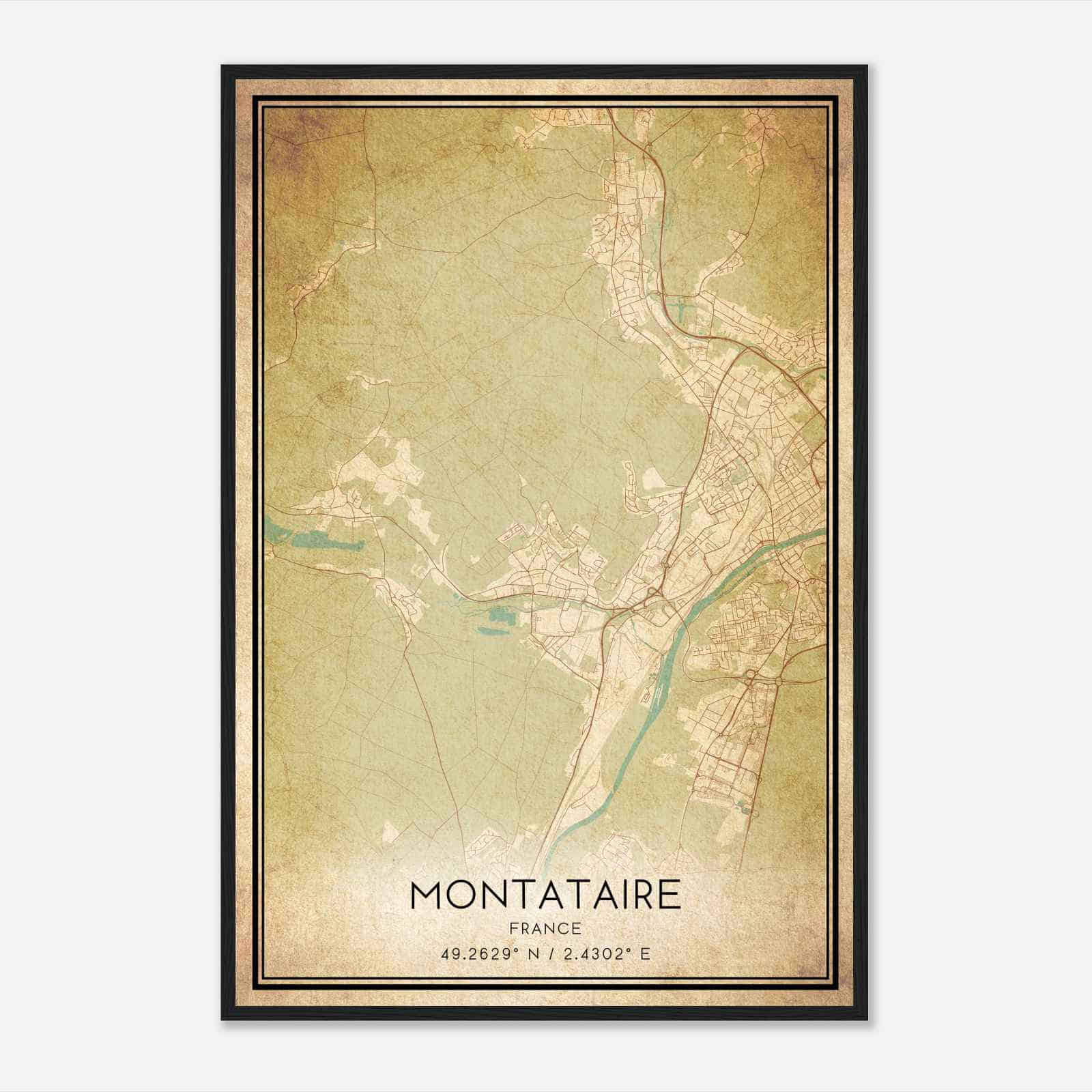 Vintage Montataire France Map Poster, Montataire City Road Wall Art Print