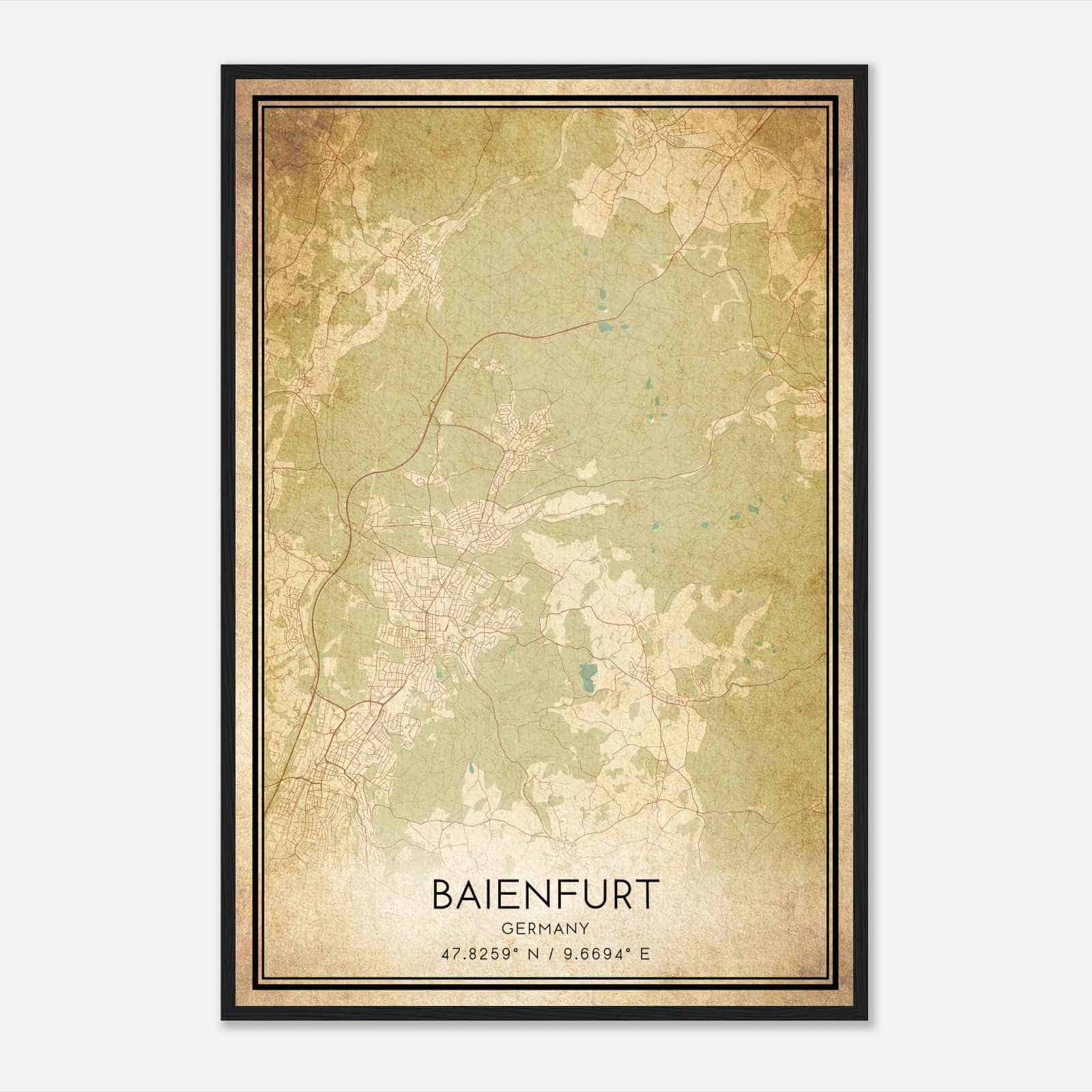 Vintage Baienfurt Germany Map Poster, Baienfurt City Road Wall Art Print
