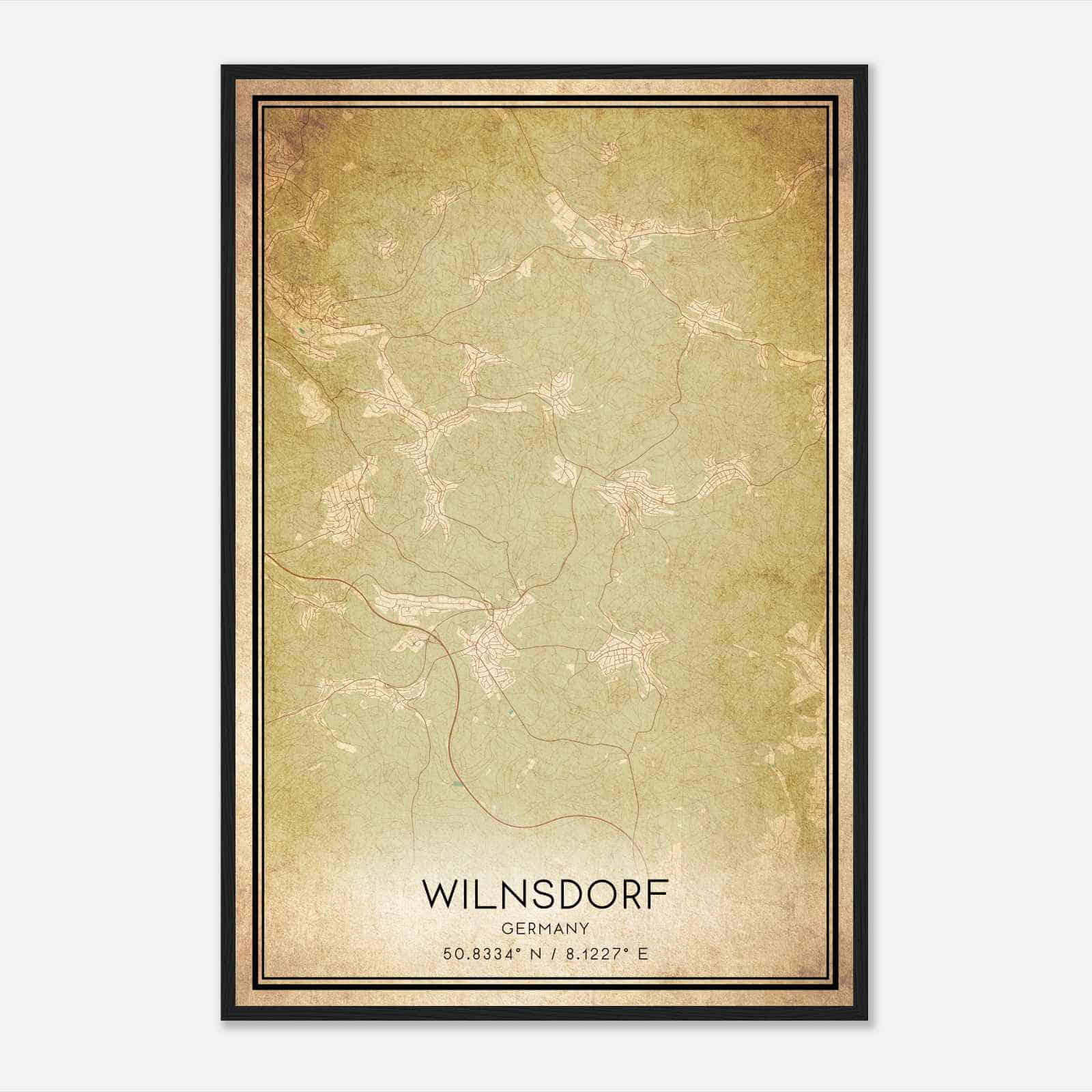 Vintage Wilnsdorf Germany Map Poster, Wilnsdorf City Road Wall Art Print