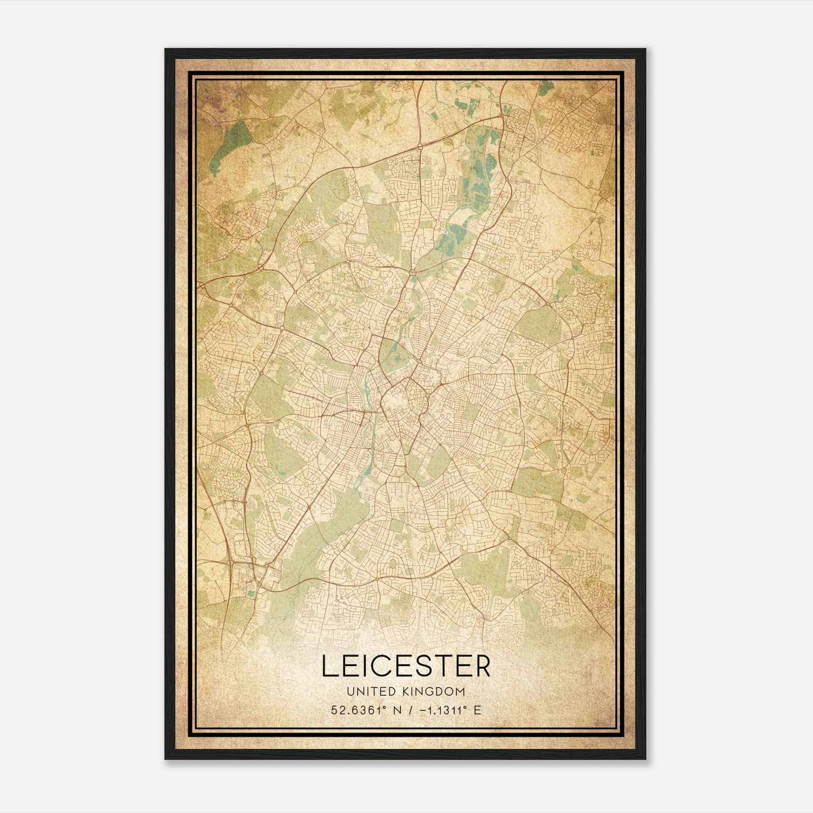 Vintage Leicester United Kingdom Map Poster, Leicester City Road Wall Art Print