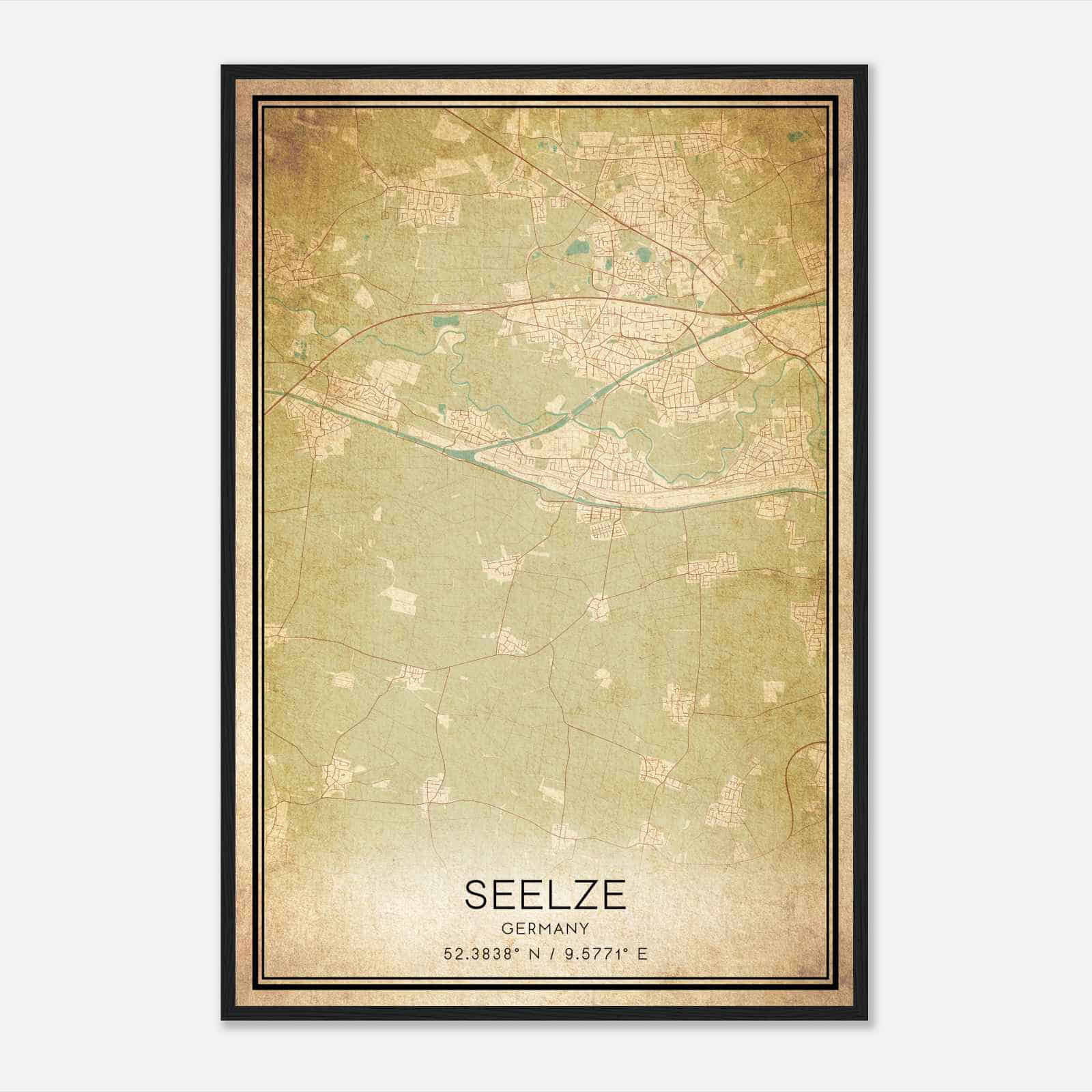 Vintage Seelze Germany Map Poster, Seelze City Road Wall Art Print