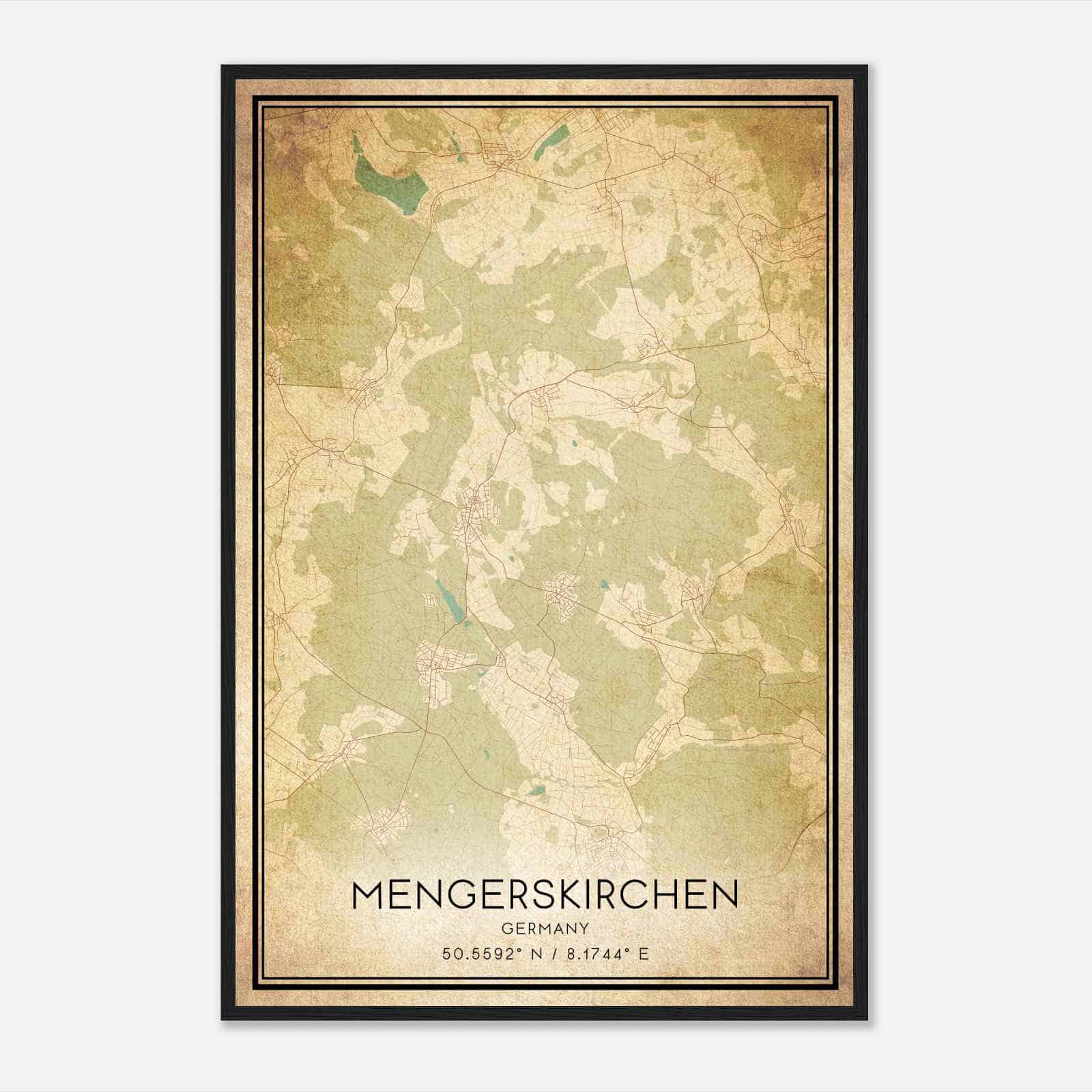Vintage Mengerskirchen Germany Map Poster, Mengerskirchen City Road Wall Art Print