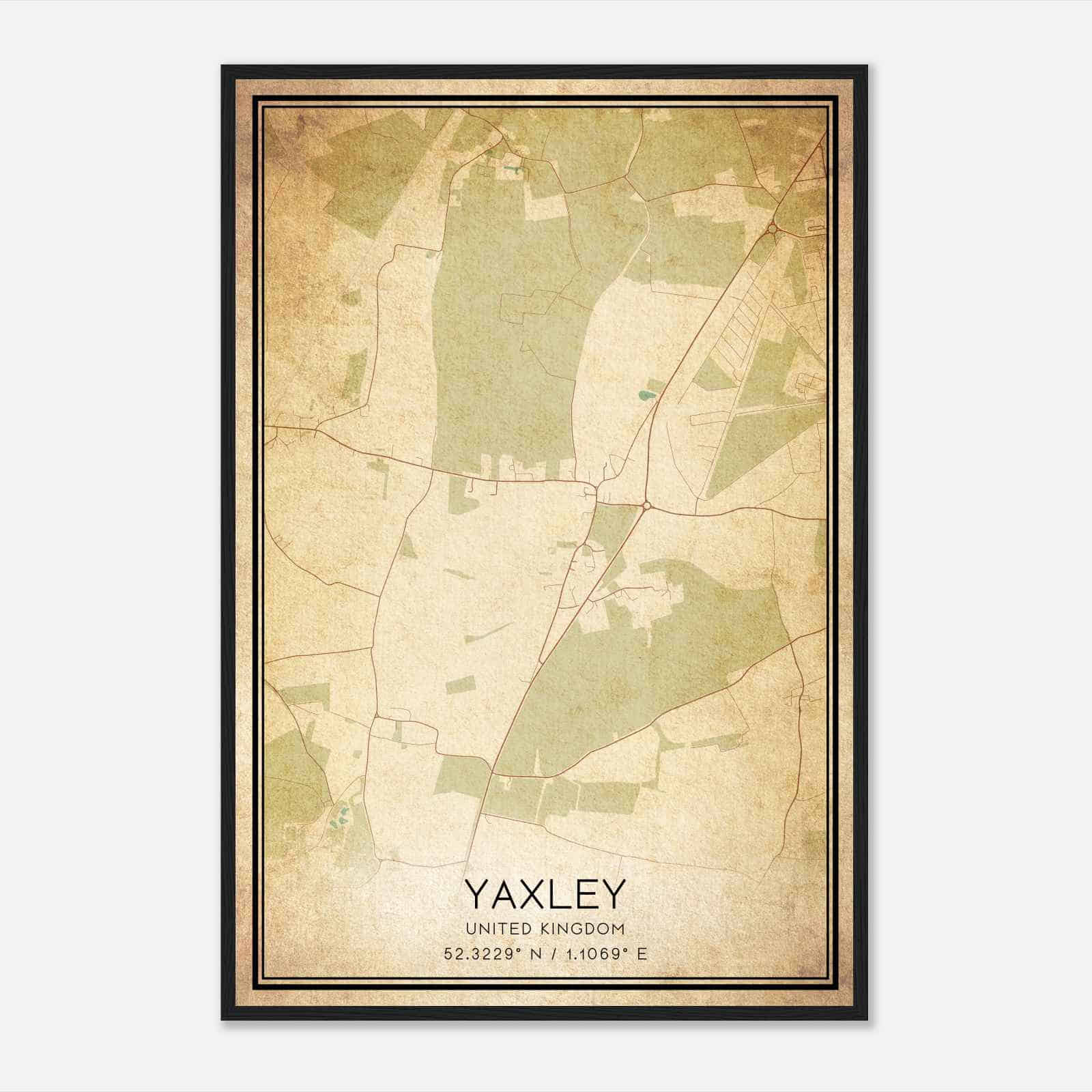 Vintage Yaxley United Kingdom Map Poster, Yaxley City Road Wall Art Print