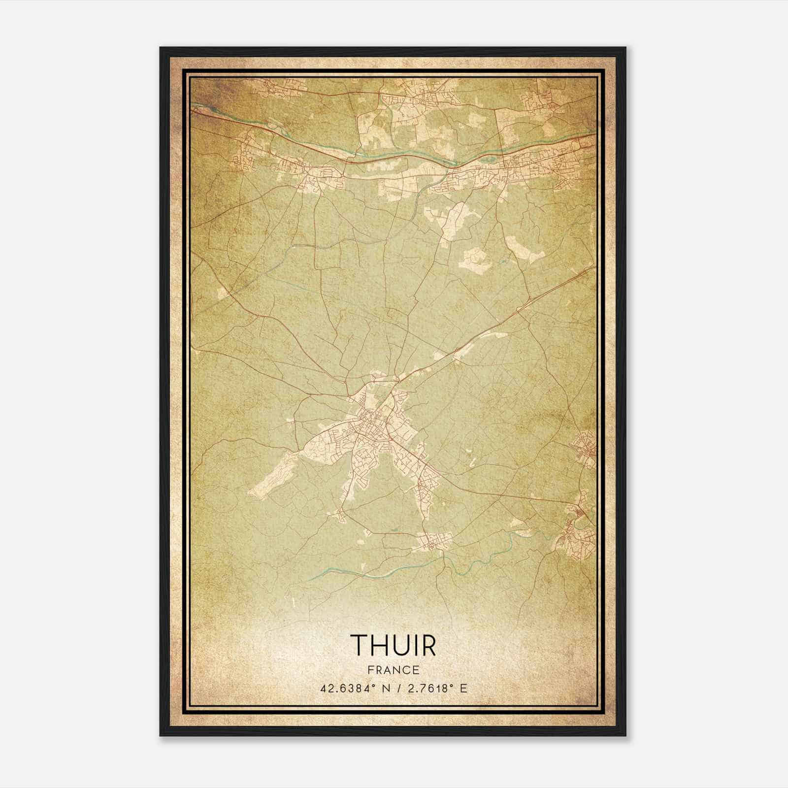 Vintage Thuir France Map Poster, Thuir City Road Wall Art Print