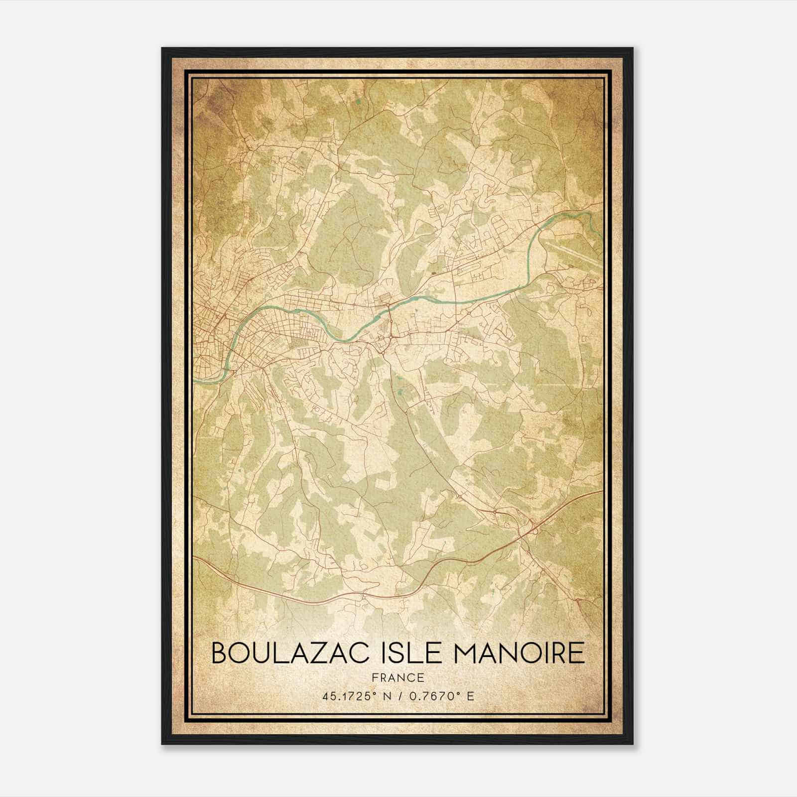 Vintage Boulazac France Map Poster, Boulazac City Road Wall Art Print