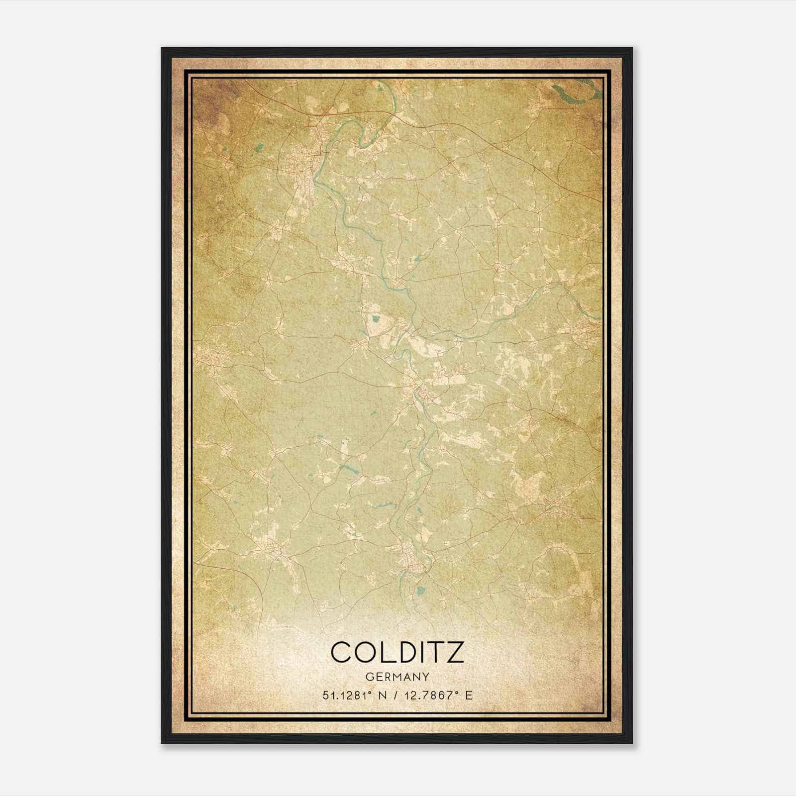 Vintage Colditz Germany Map Poster, Colditz City Road Wall Art Print