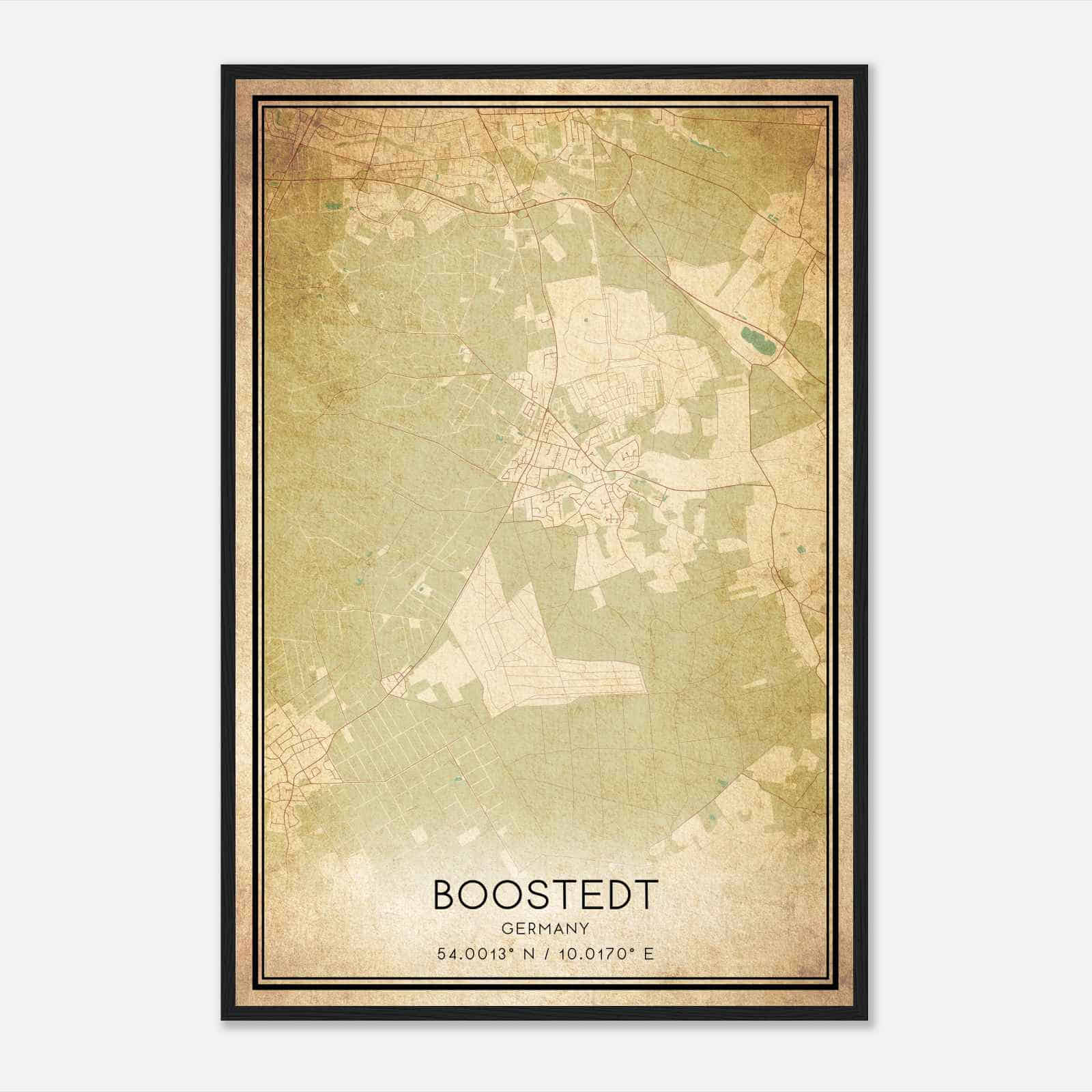 Vintage Boostedt Germany Map Poster, Boostedt City Road Wall Art Print