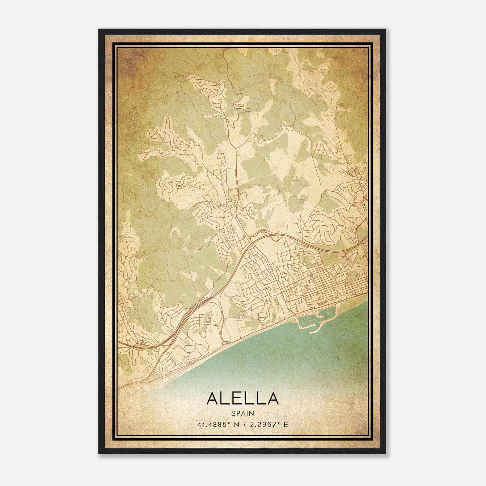 Vintage Alella Spain Map Poster, Alella City Road Wall Art Print Vintage Alella Spain Map Poster, Alella City Road Wall Art Print