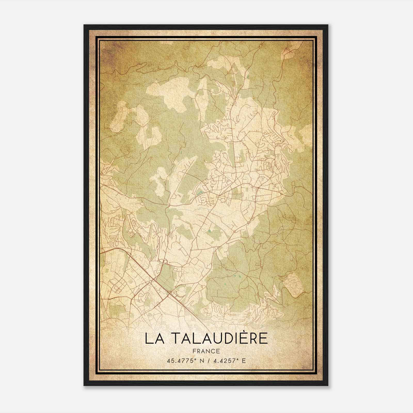 Vintage La Talaudiere France Map Poster, La Talaudiere City Road Wall Art Print
