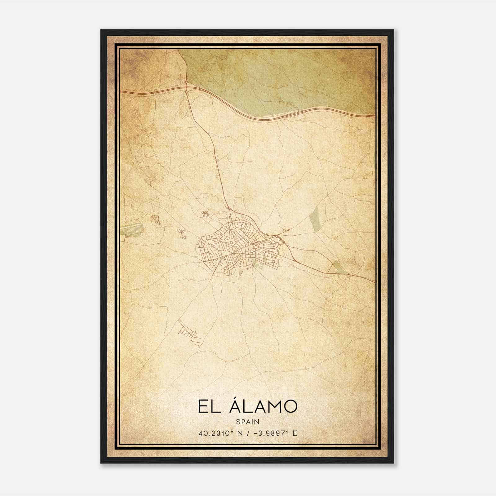 Vintage El Alamo Spain Map Poster, El Alamo City Road Wall Art Print Vintage El Alamo Spain Map Poster, El Alamo City Road Wall Art Print