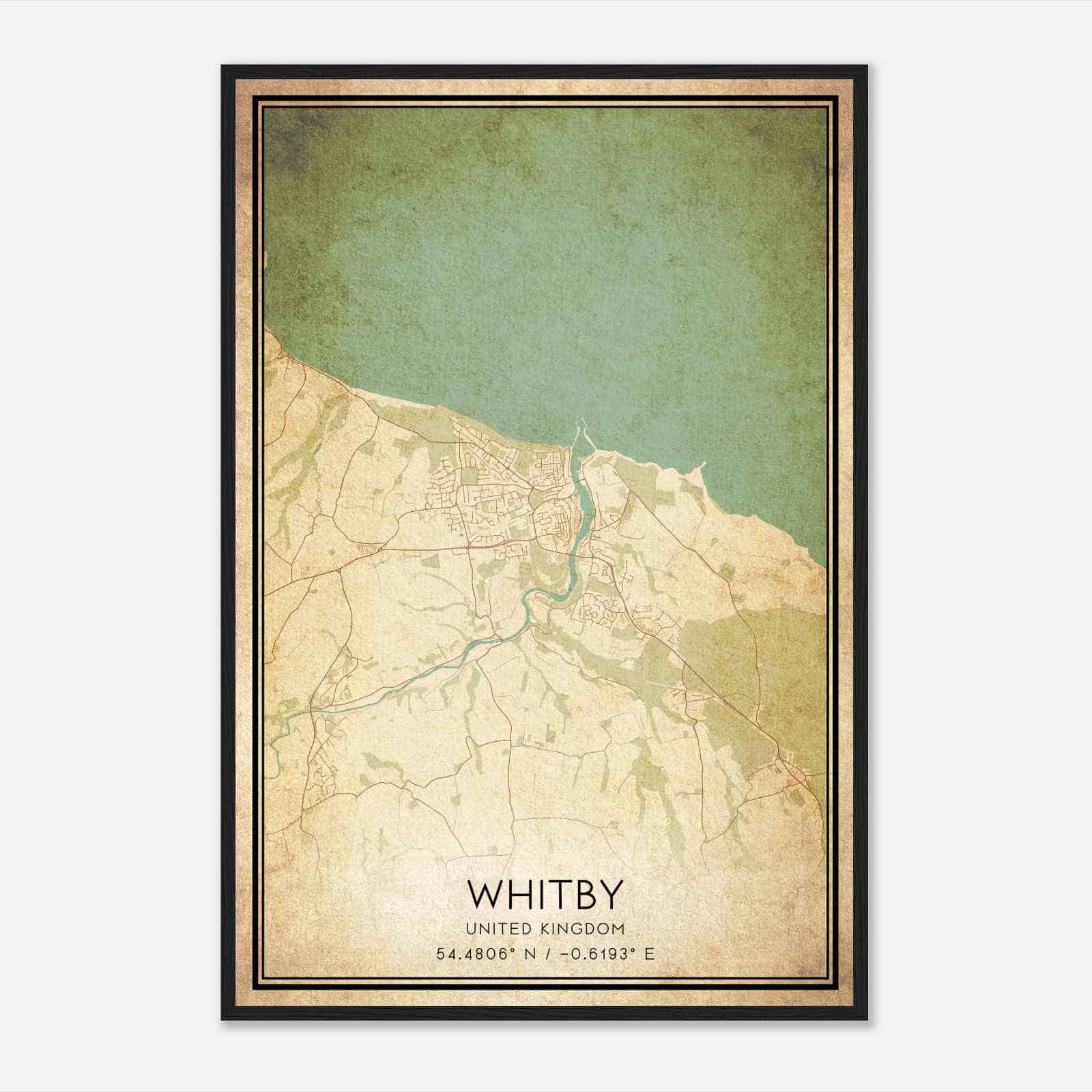 Vintage Whitby United Kingdom Map Poster, Whitby City Road Wall Art Print