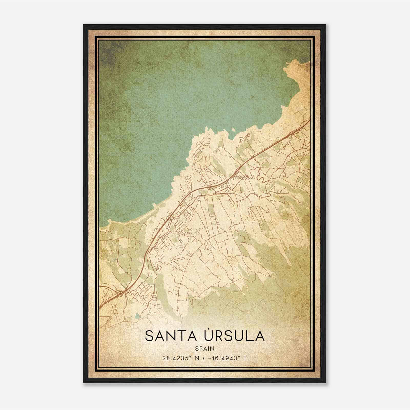 Vintage Santa Ursula Spain Map Poster, Santa Ursula City Road Wall Art Print
