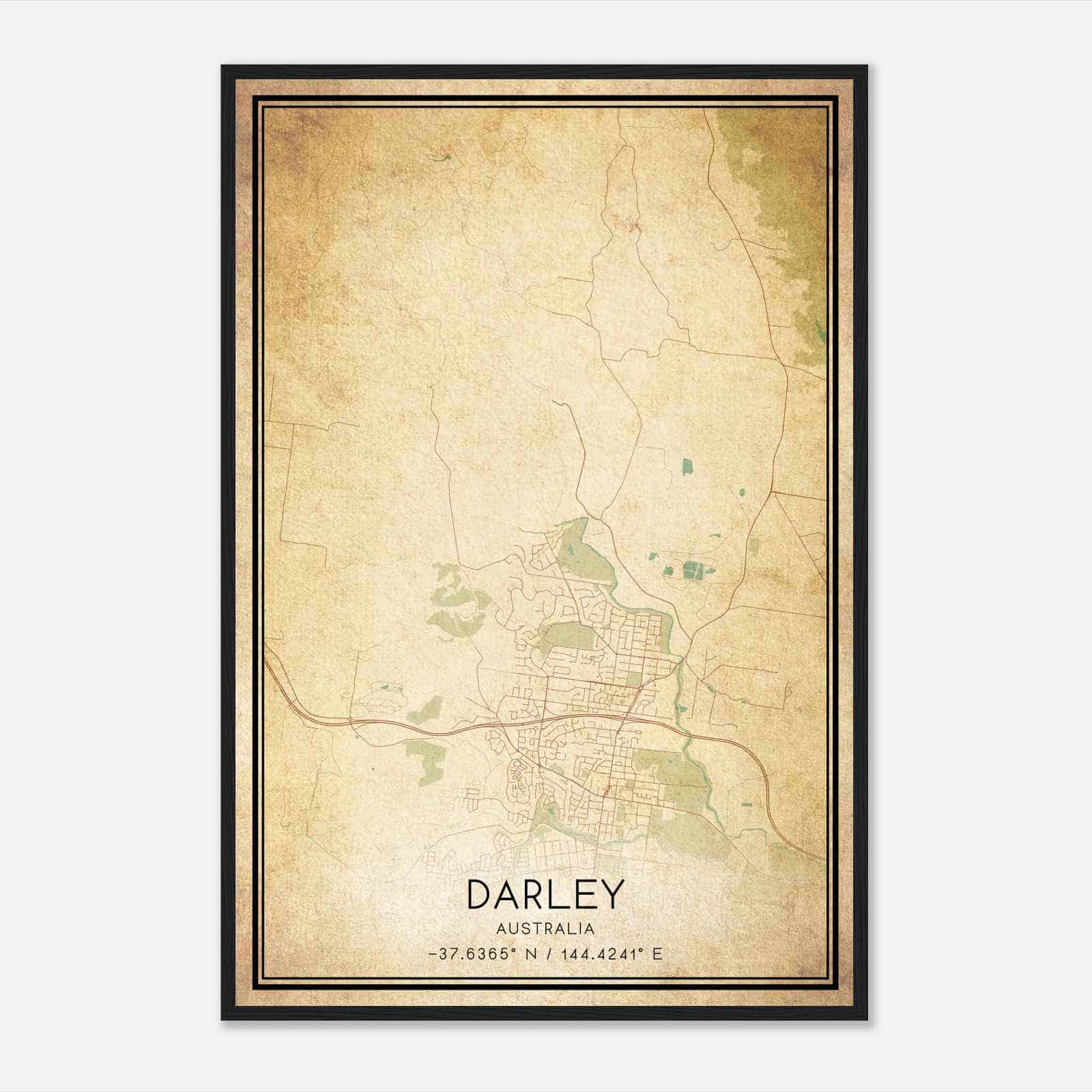 Vintage Darley Australia Map Poster, Darley City Road Wall Art Print