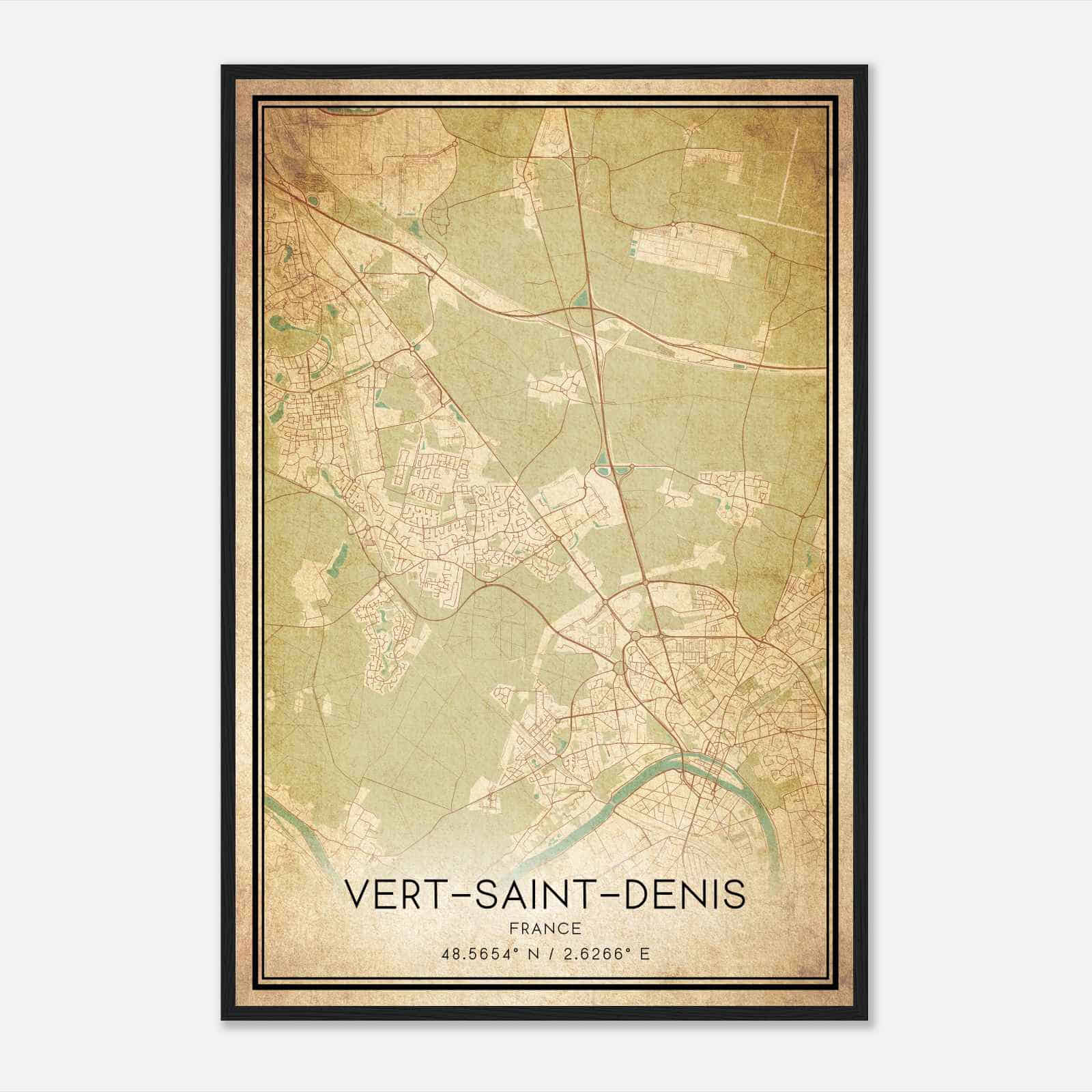 Vintage Vert-Saint-Denis France Map Poster, Vert-Saint-Denis City Road Wall Art Print