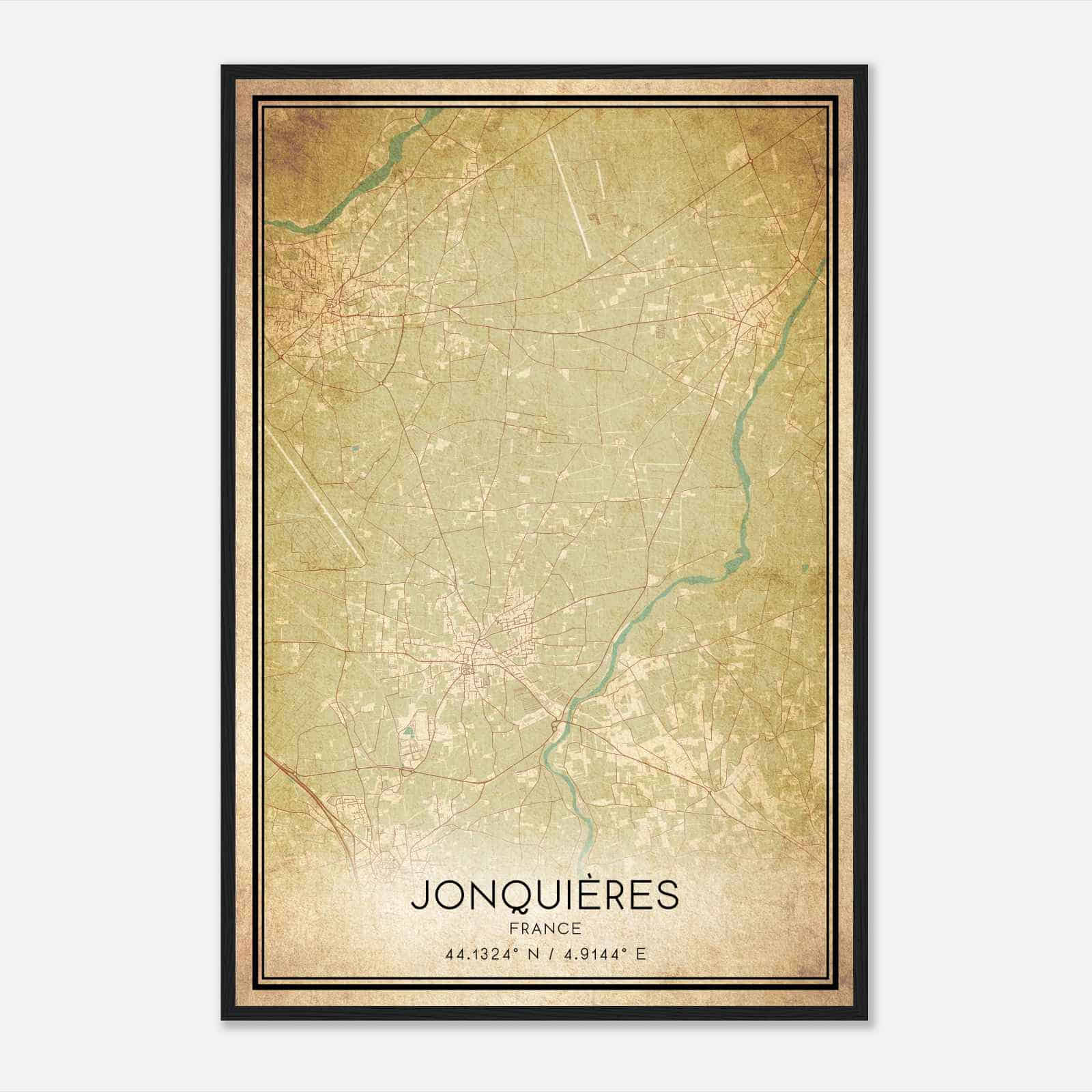 Vintage Jonquieres France Map Poster, Jonquieres City Road Wall Art Print