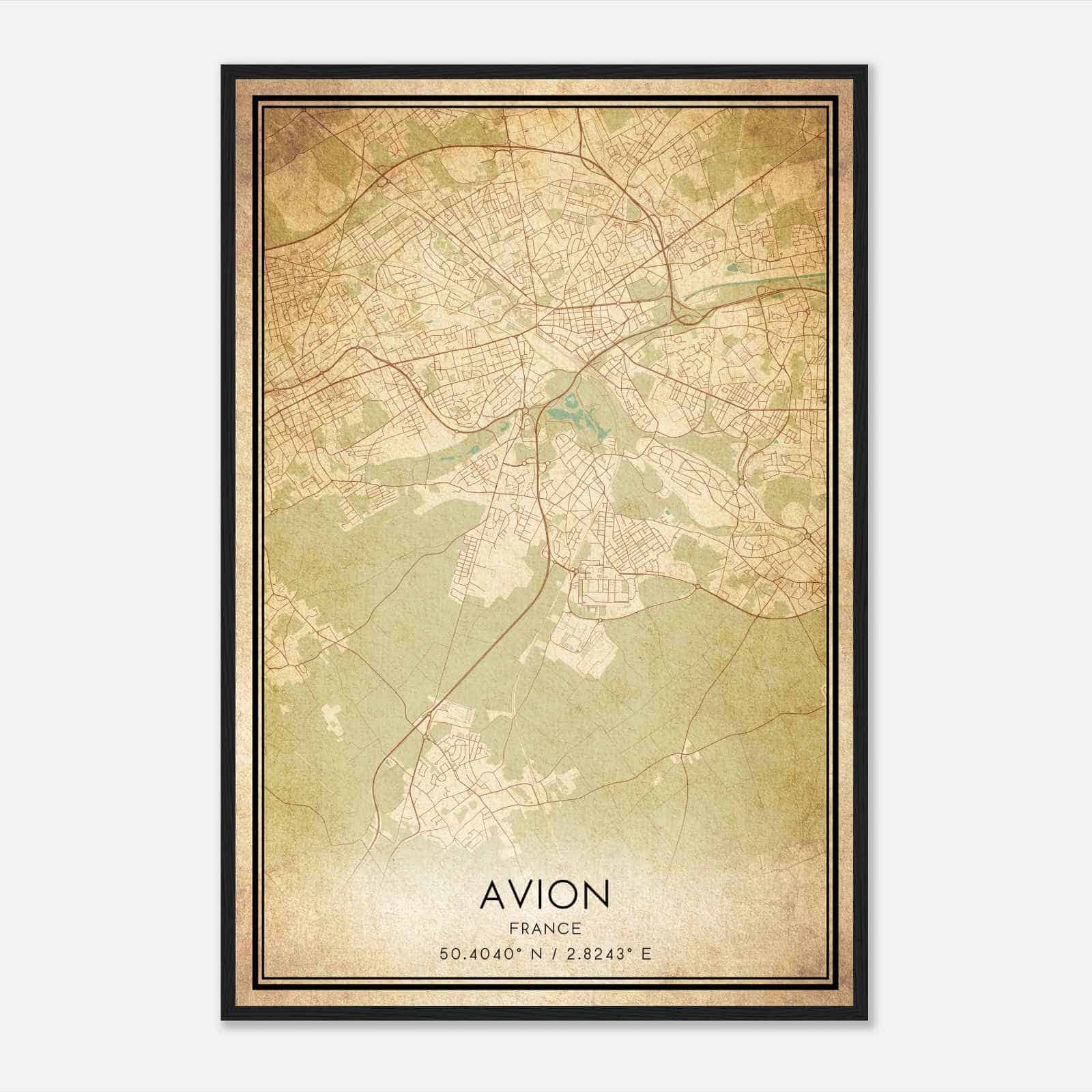 Vintage Avion France Map Poster, Avion City Road Wall Art Print