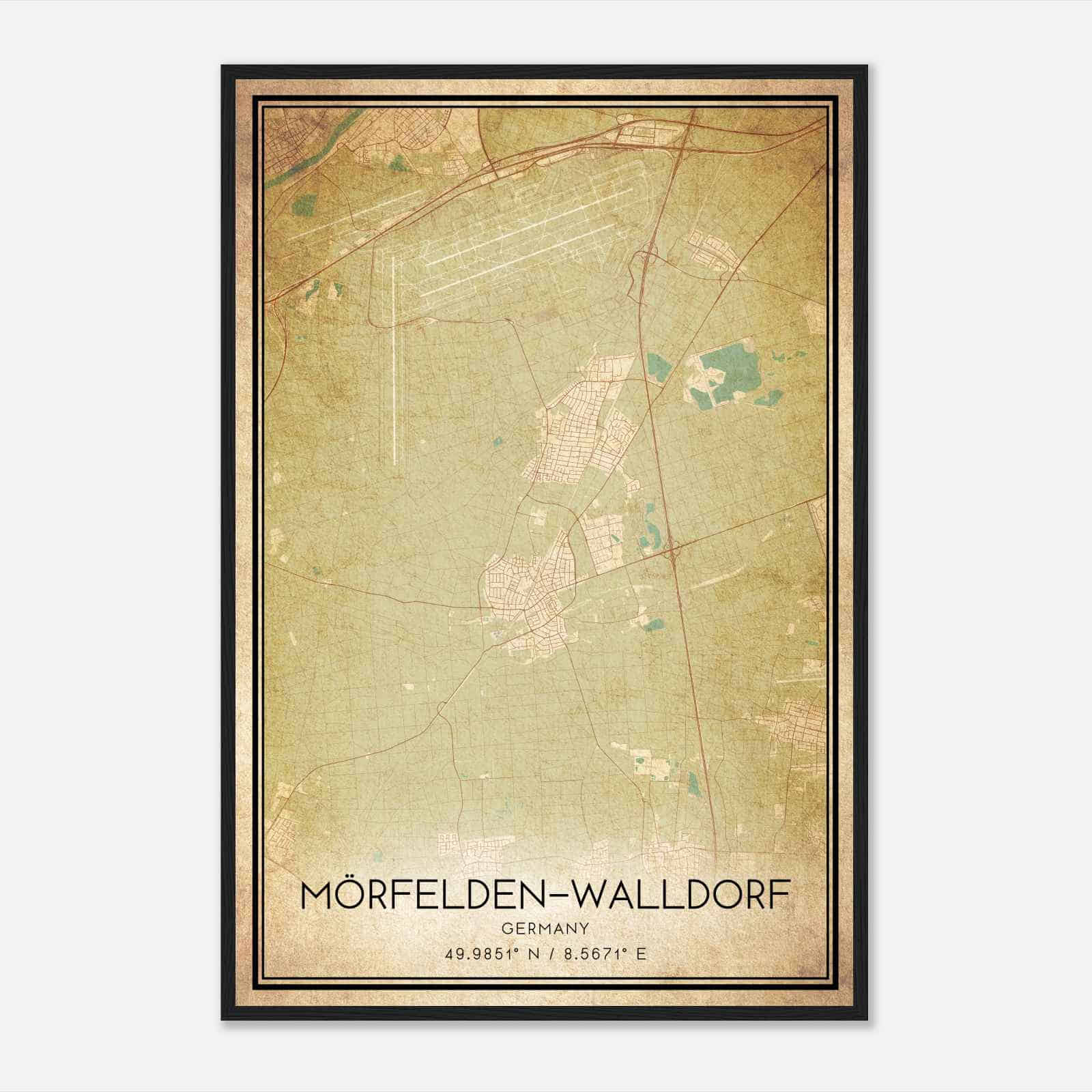 Vintage Morfelden-Walldorf Germany Map Poster, Morfelden-Walldorf City Road Wall Art Print