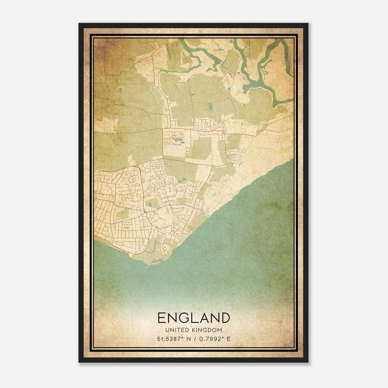 Vintage Shoeburyness United Kingdom Map Poster, Shoeburyness City Road Wall Art Print