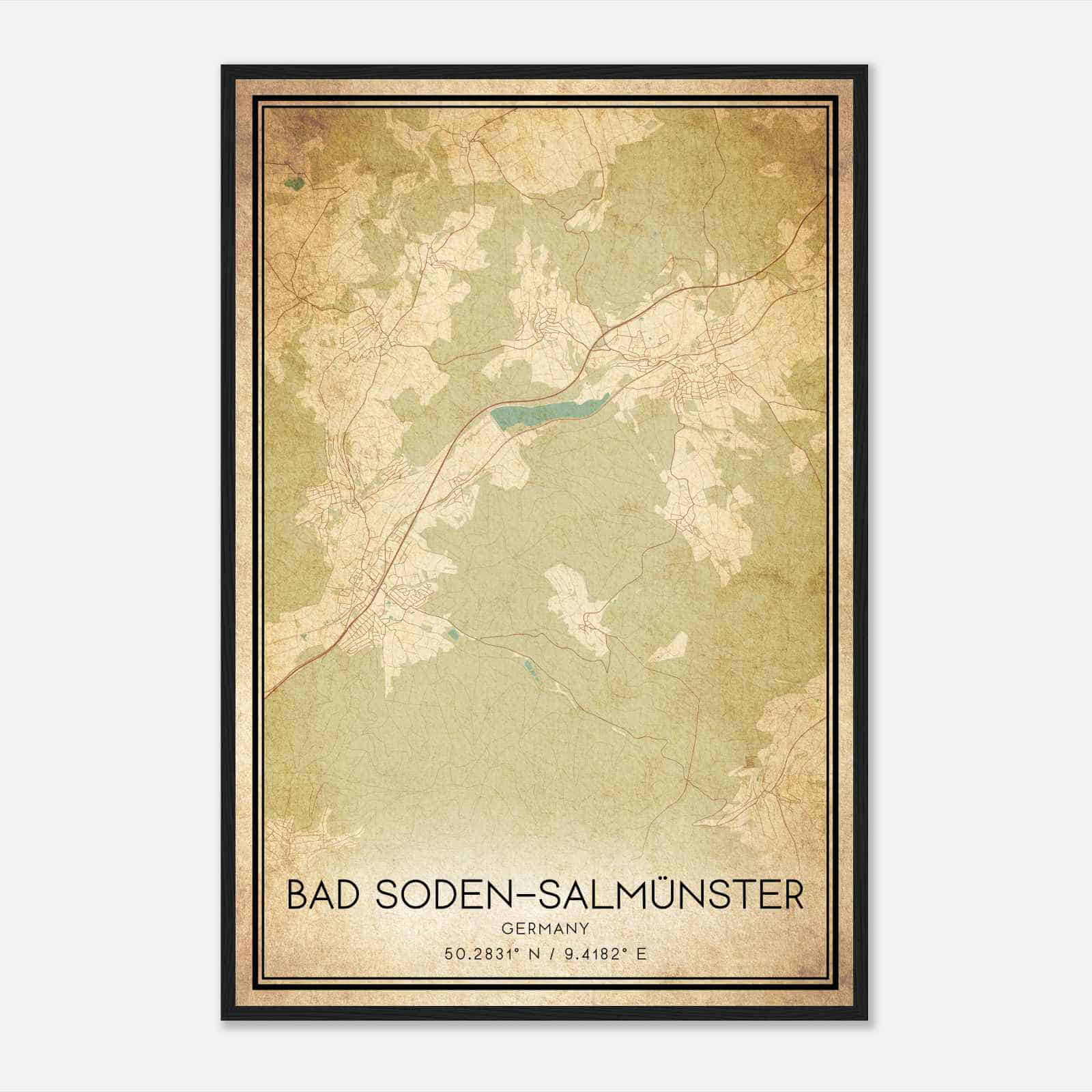 Vintage Bad Soden-Salmunster Germany Map Poster, Bad Soden-Salmunster City Road Wall Art Print