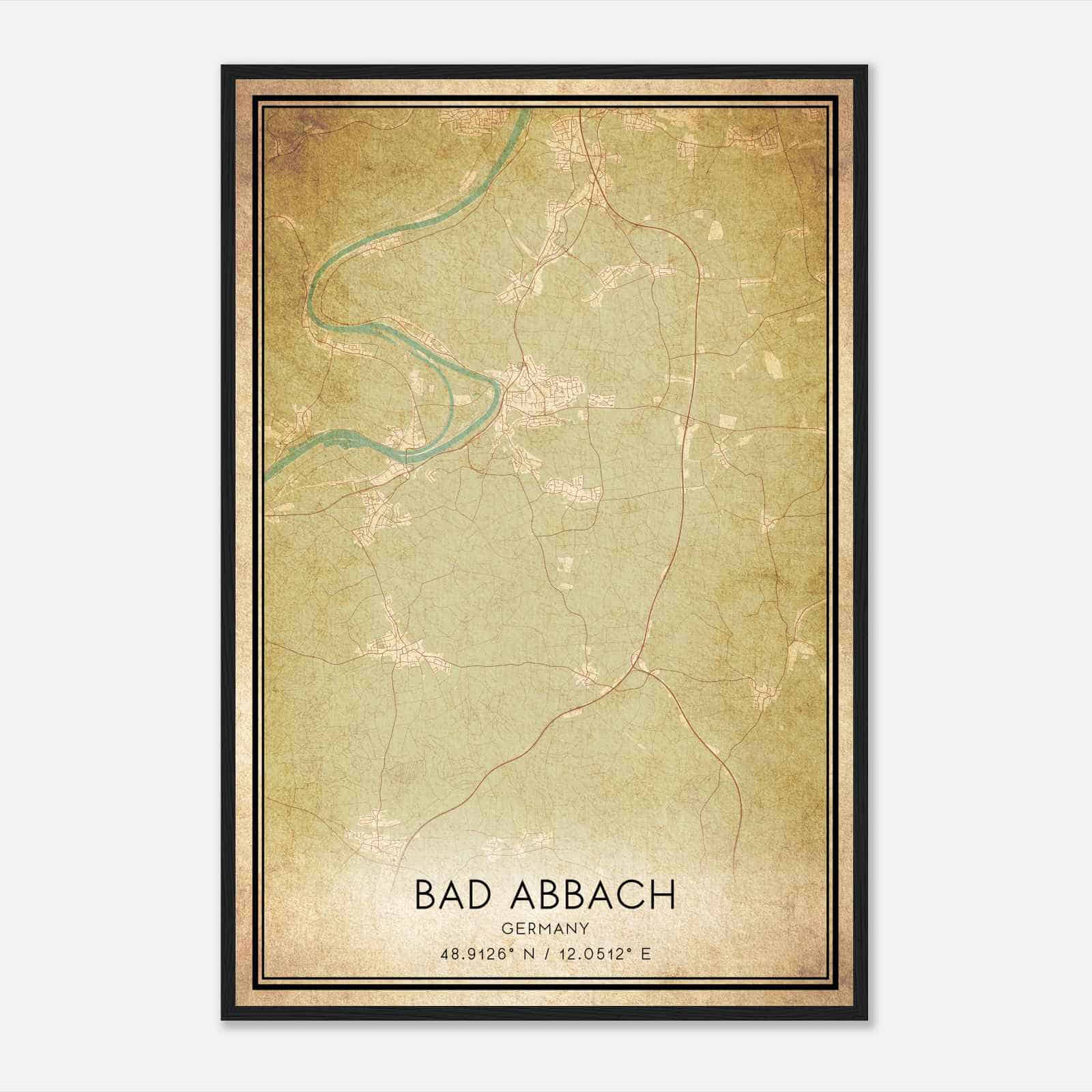 Vintage Bad Abbach Germany Map Poster, Bad Abbach City Road Wall Art Print