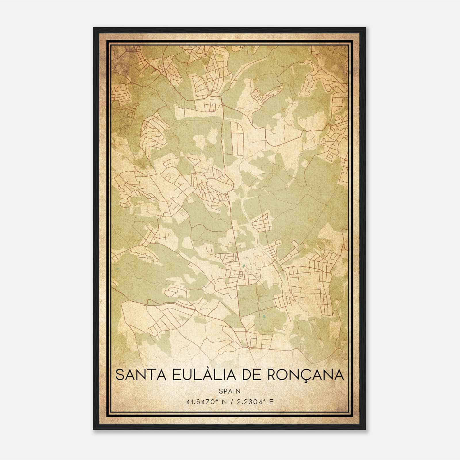 Vintage Santa Eulalia de Ronsana Spain Map Poster, Santa Eulalia de Ronsana City Road Wall Art Print