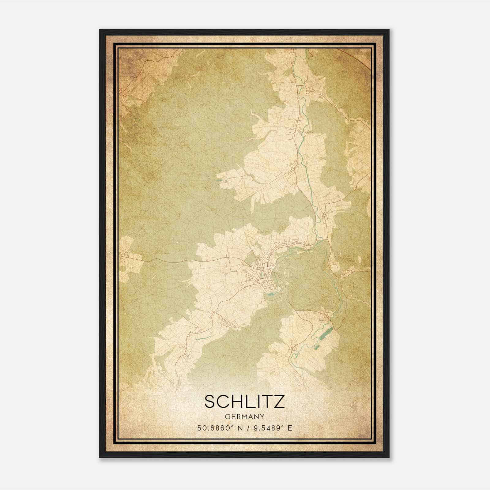 Vintage Schlitz Germany Map Poster, Schlitz City Road Wall Art Print