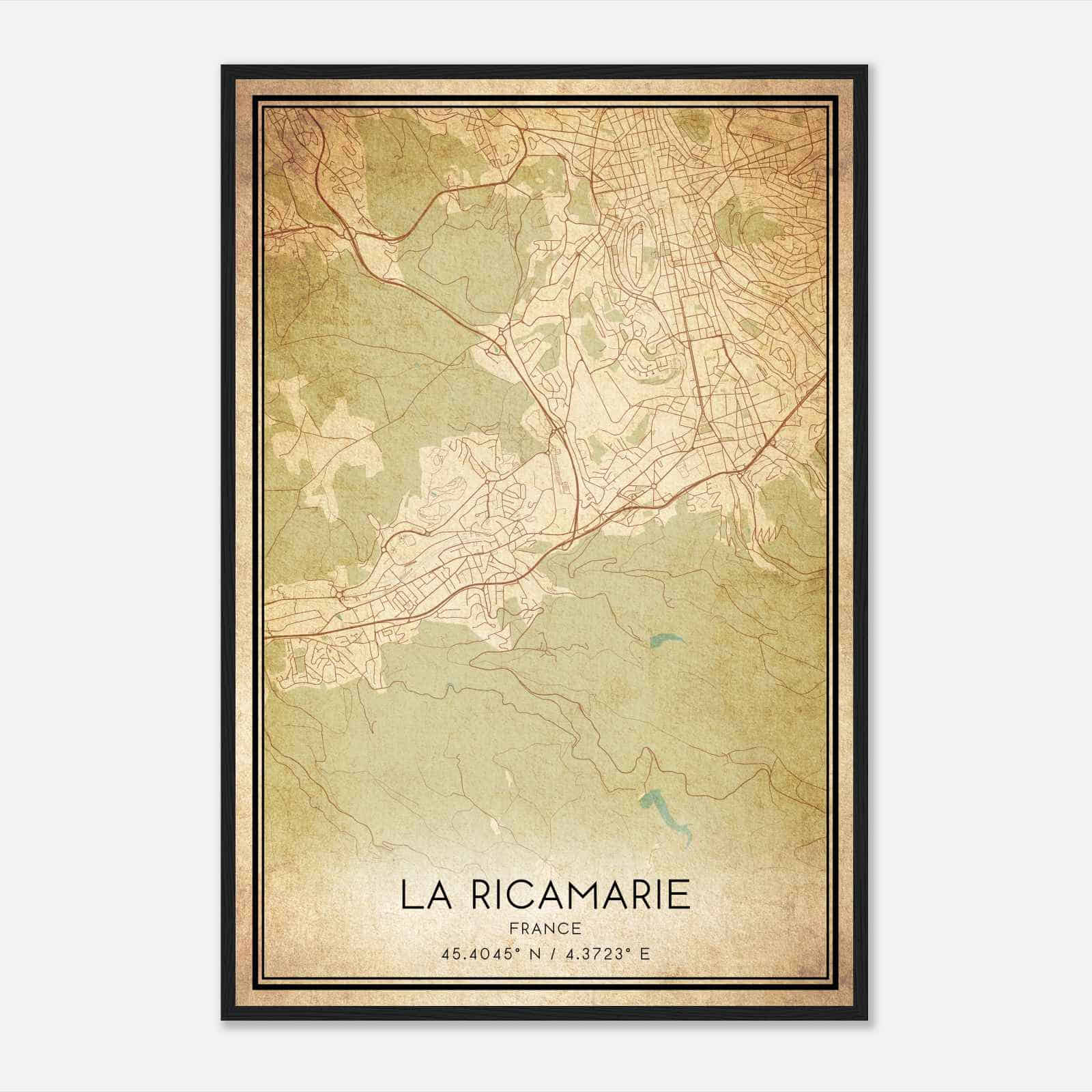 Vintage La Ricamarie France Map Poster, La Ricamarie City Road Wall Art Print