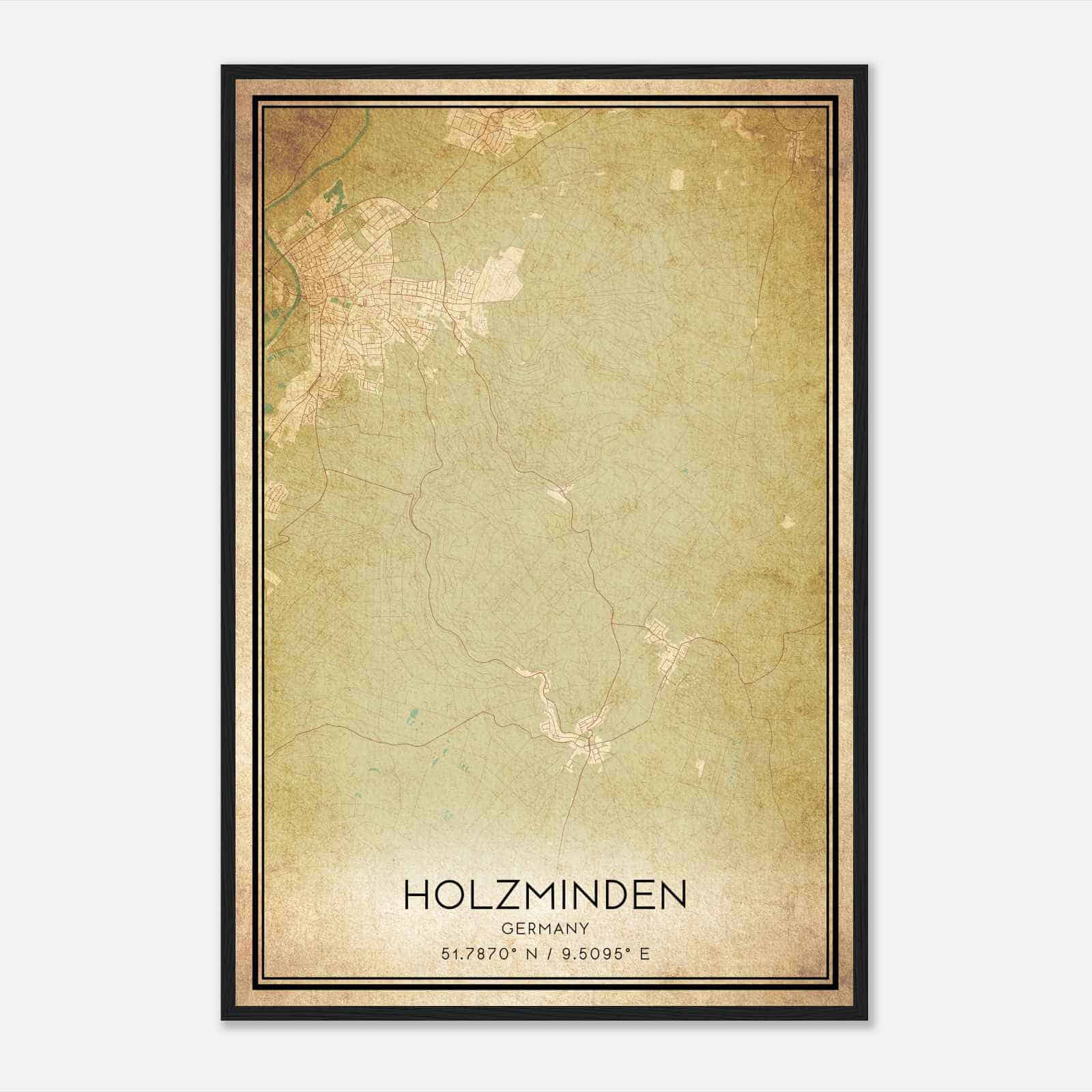 Vintage Holzminden Germany Map Poster, Holzminden City Road Wall Art Print