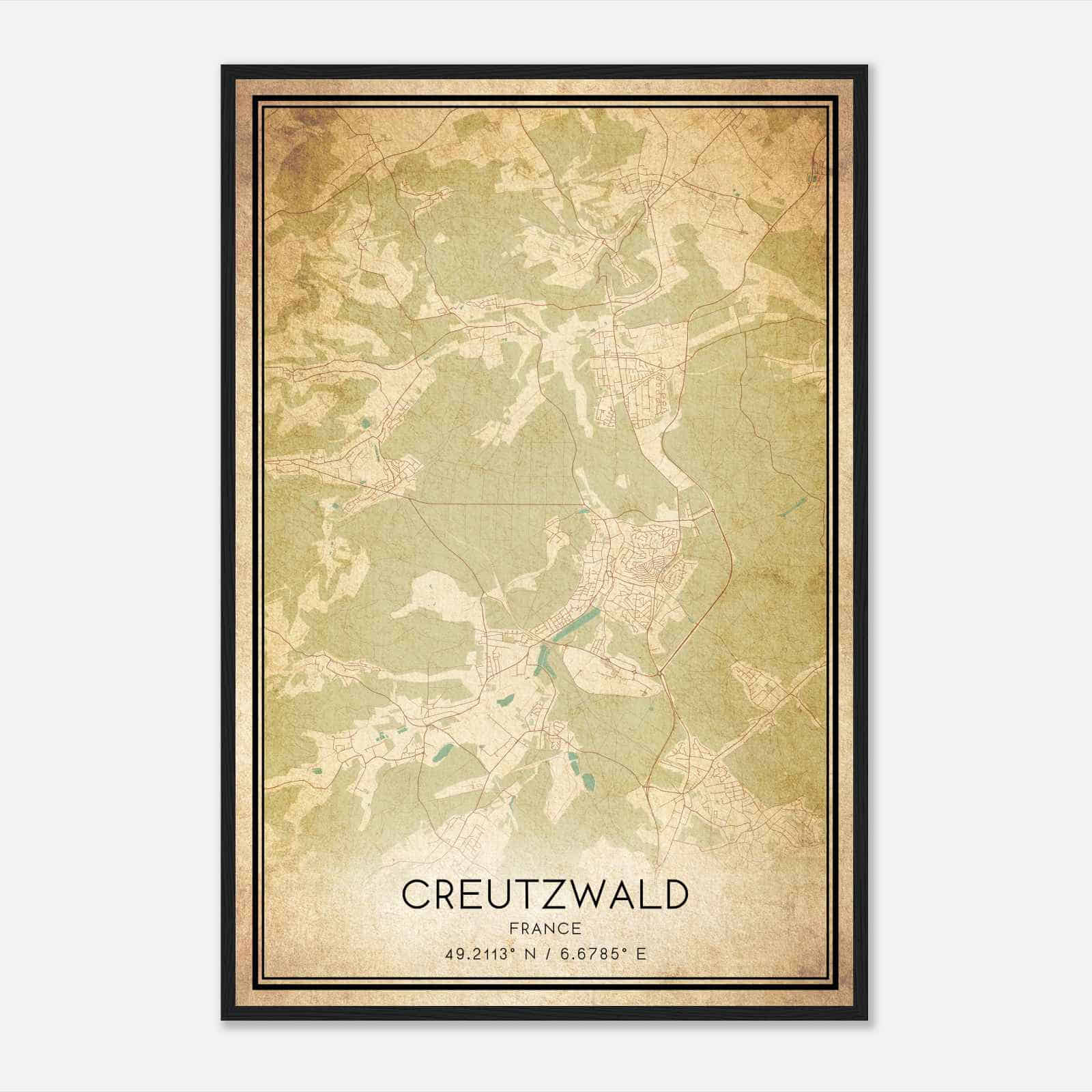 Vintage Creutzwald France Map Poster, Creutzwald City Road Wall Art Print